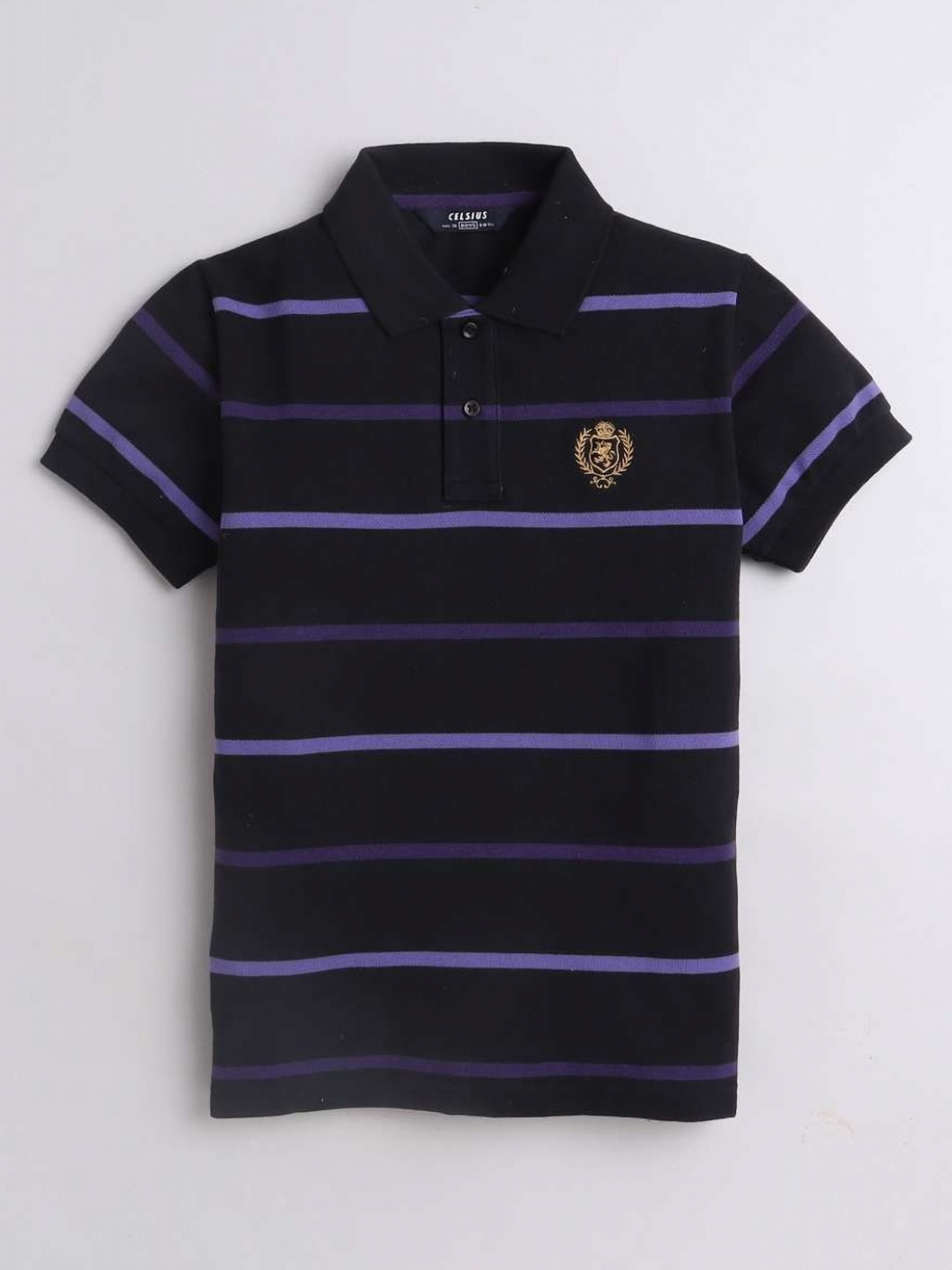 

CELSIUS Unisex Kids Striped Polo Collar Cotton T-shirt, Purple
