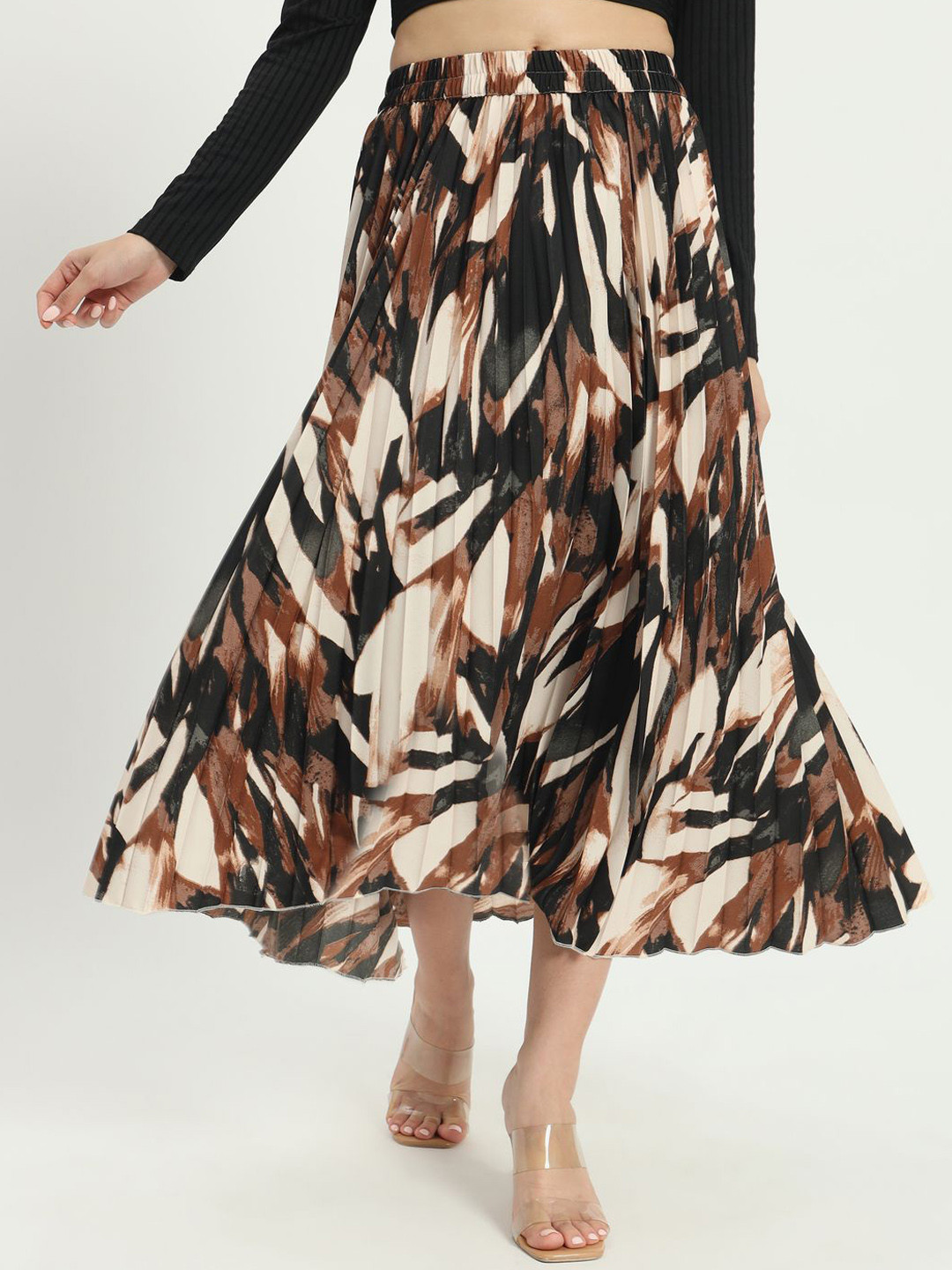 

OTABU Women Abstract Printed A-Line Midi Skirt, Multi