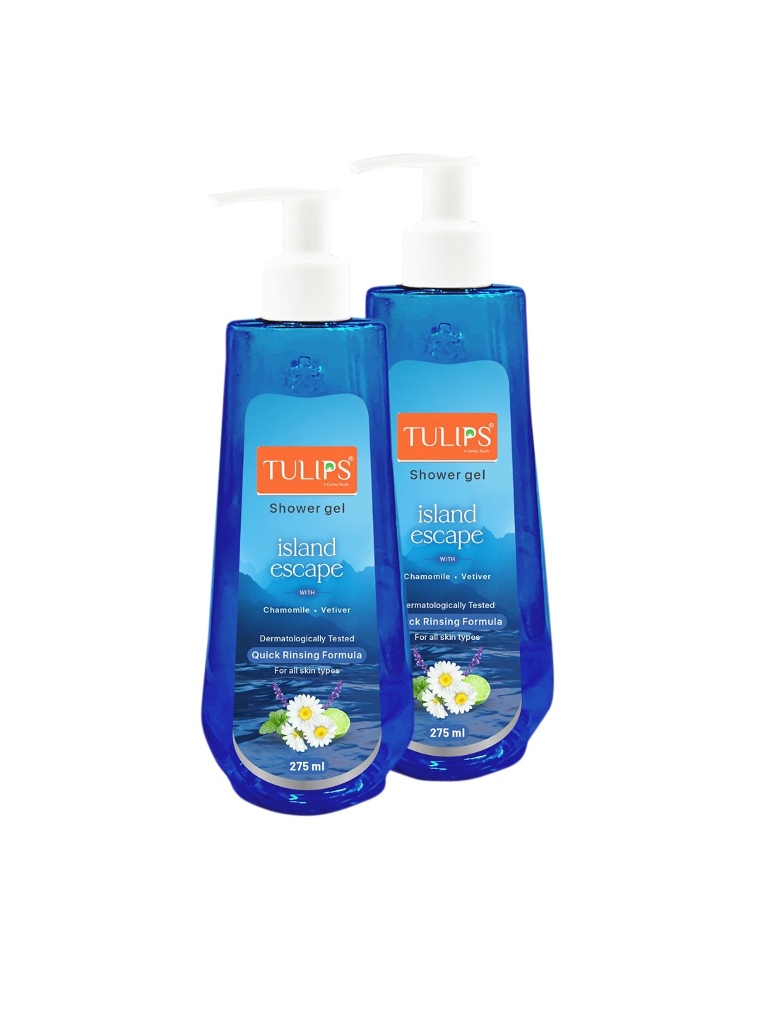 

TULIPS Set Of 2 Island Escape Shower Gel With Chamomile & Vetiver 275 ml Each, Transparent