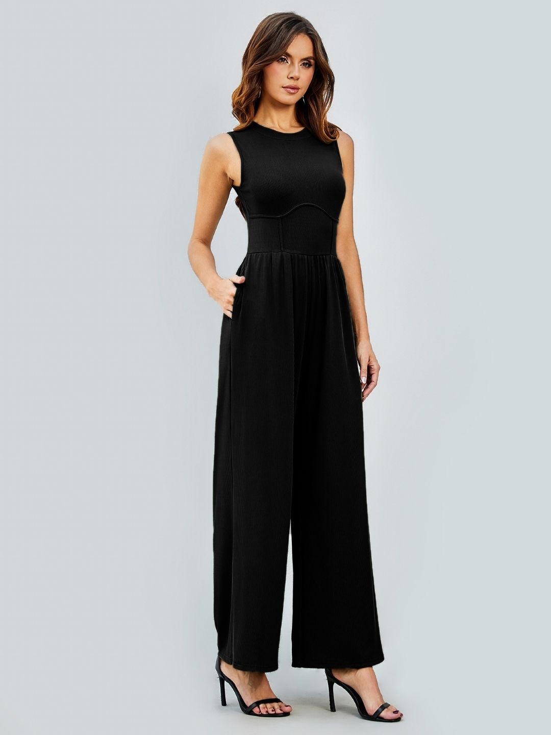 

KPOP Sleeveless Basic Jumpsuit, Black