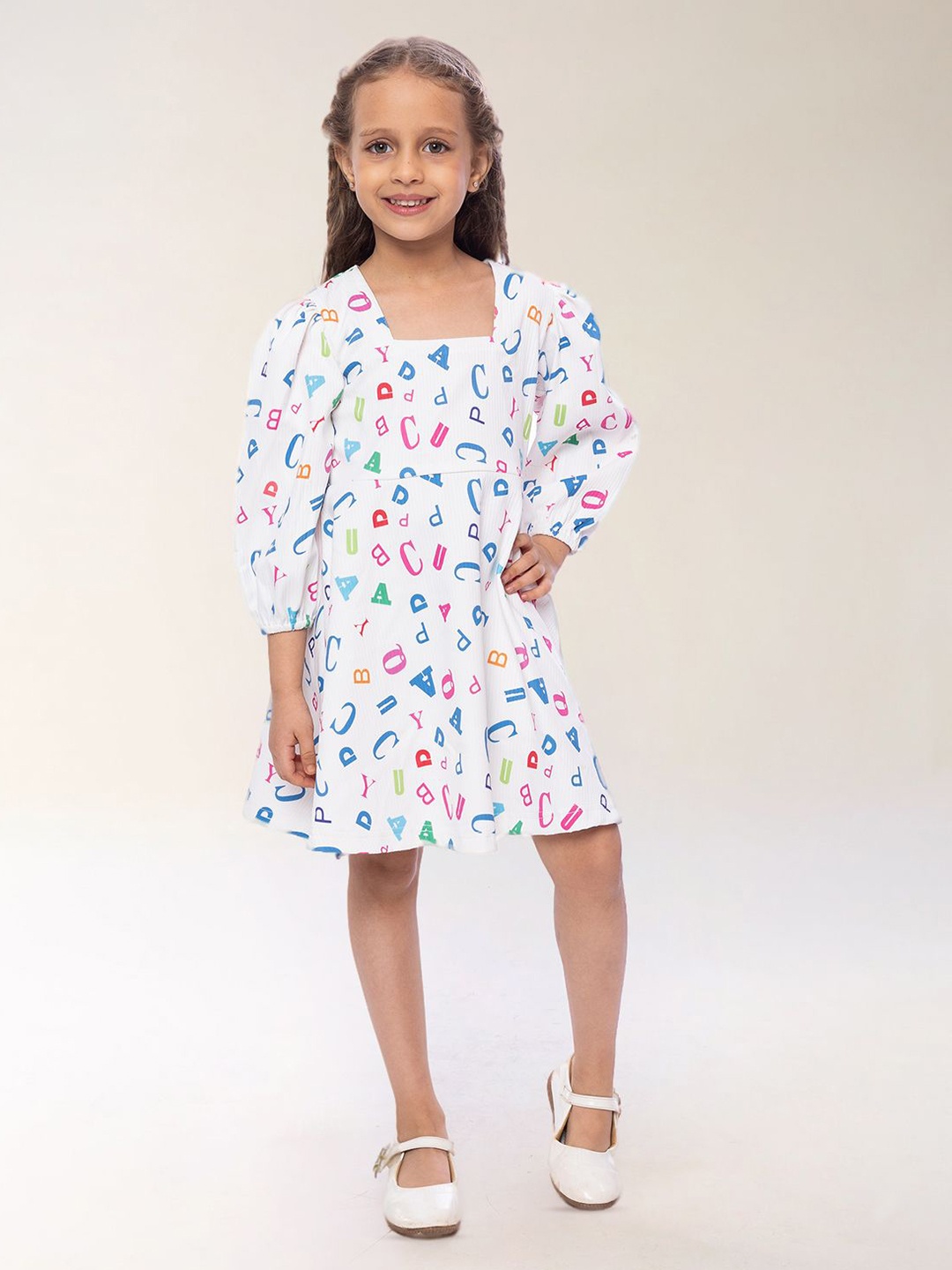 

BAESD Girls Puff Sleeve A-Line Dress, White
