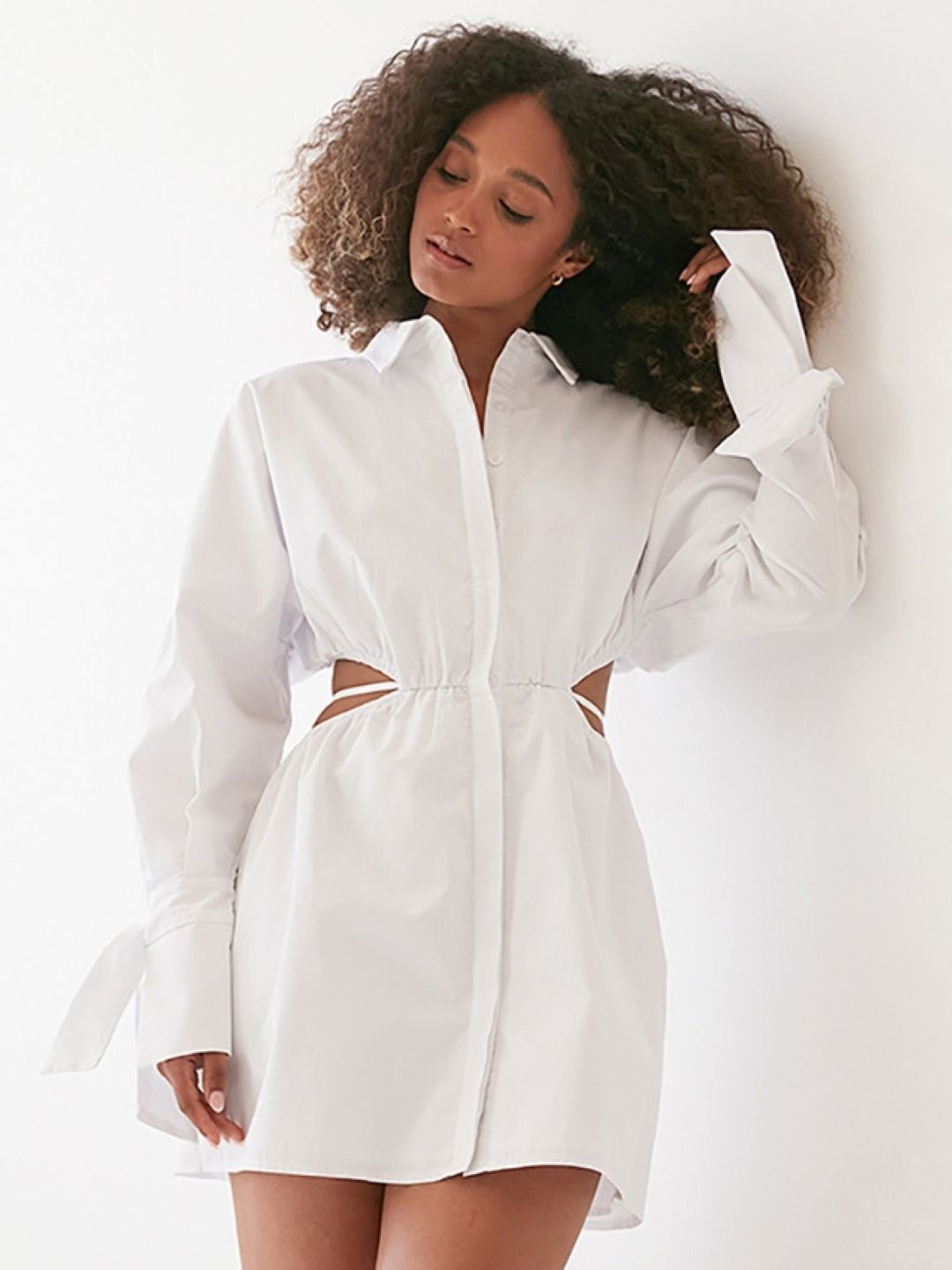 

KPOP Cotton Cut-Out Mini Shirt Dress, White
