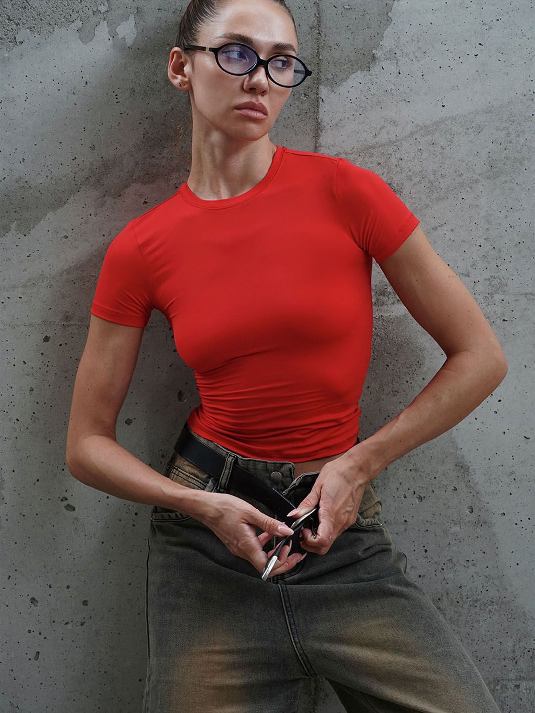

Bonkers Corner Women Solid Round Neck Top, Red