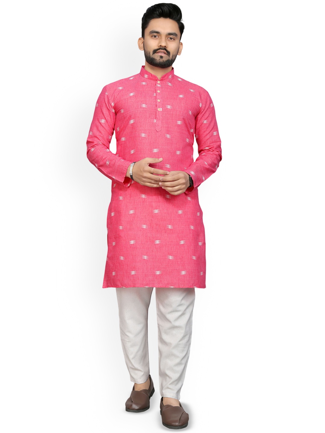 

CHARLOTTE GRACIOUS Geometric Printed Mandarin Collar Straight Kurta, Pink