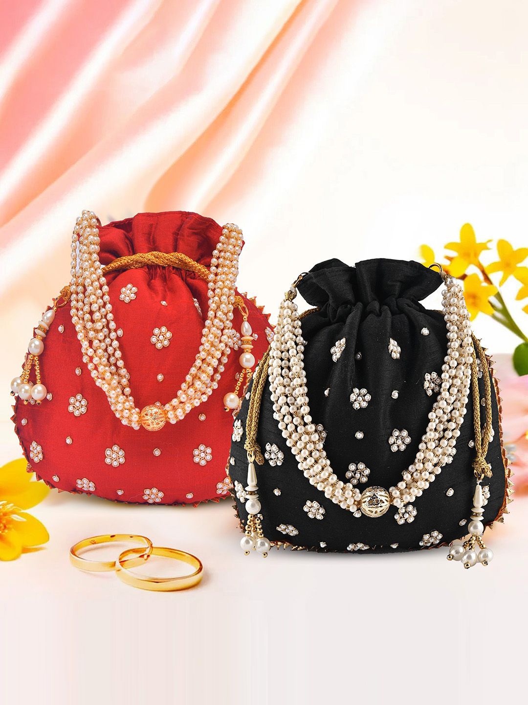 

Kuber Industries Set Of 2 Embroidered Potli Clutches, Pink