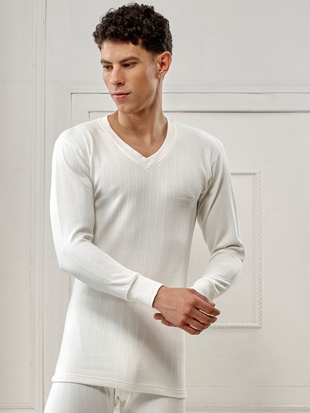 

INFERNO Men V Neck Fullslevee Thermal Vest, White