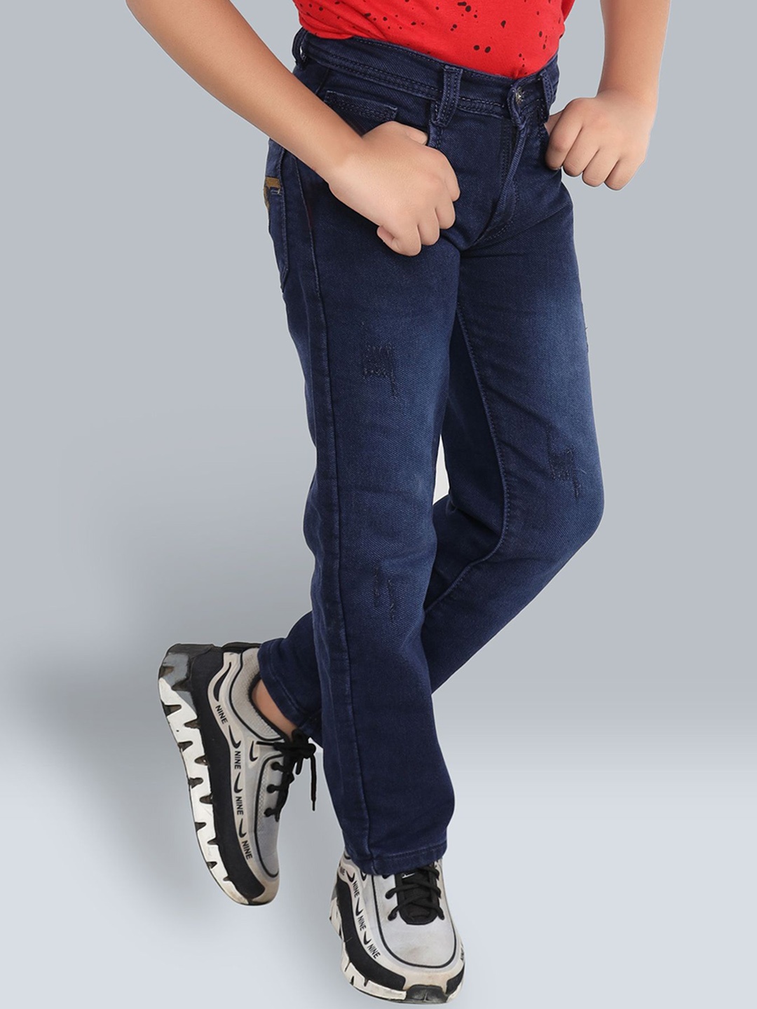 

BAESD Boys Straight Fit Low Distressed Light Fade Jeans, Navy blue