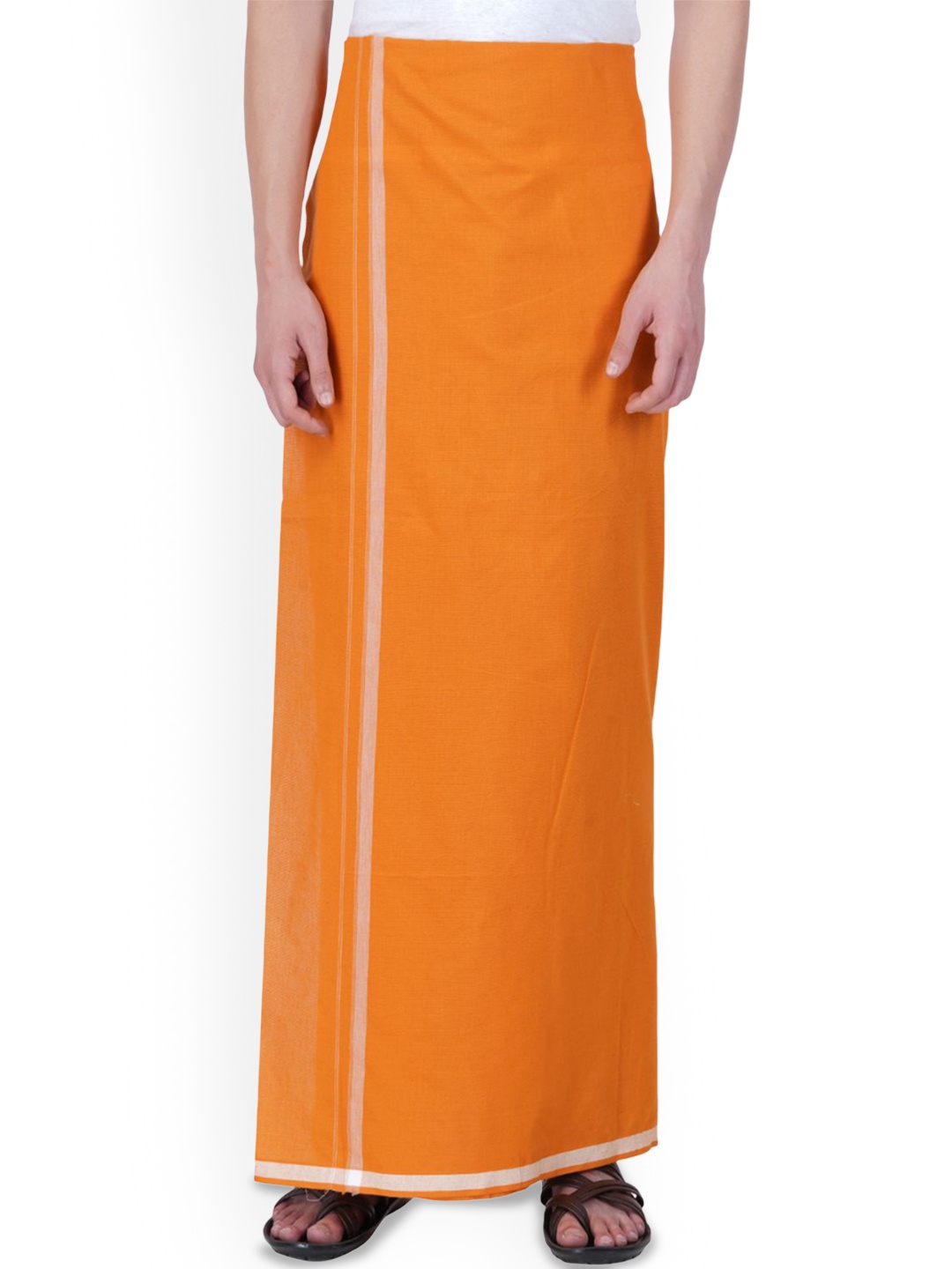 

ETHAZH Mens Devotional Wear White Star Dhoti (Orange)