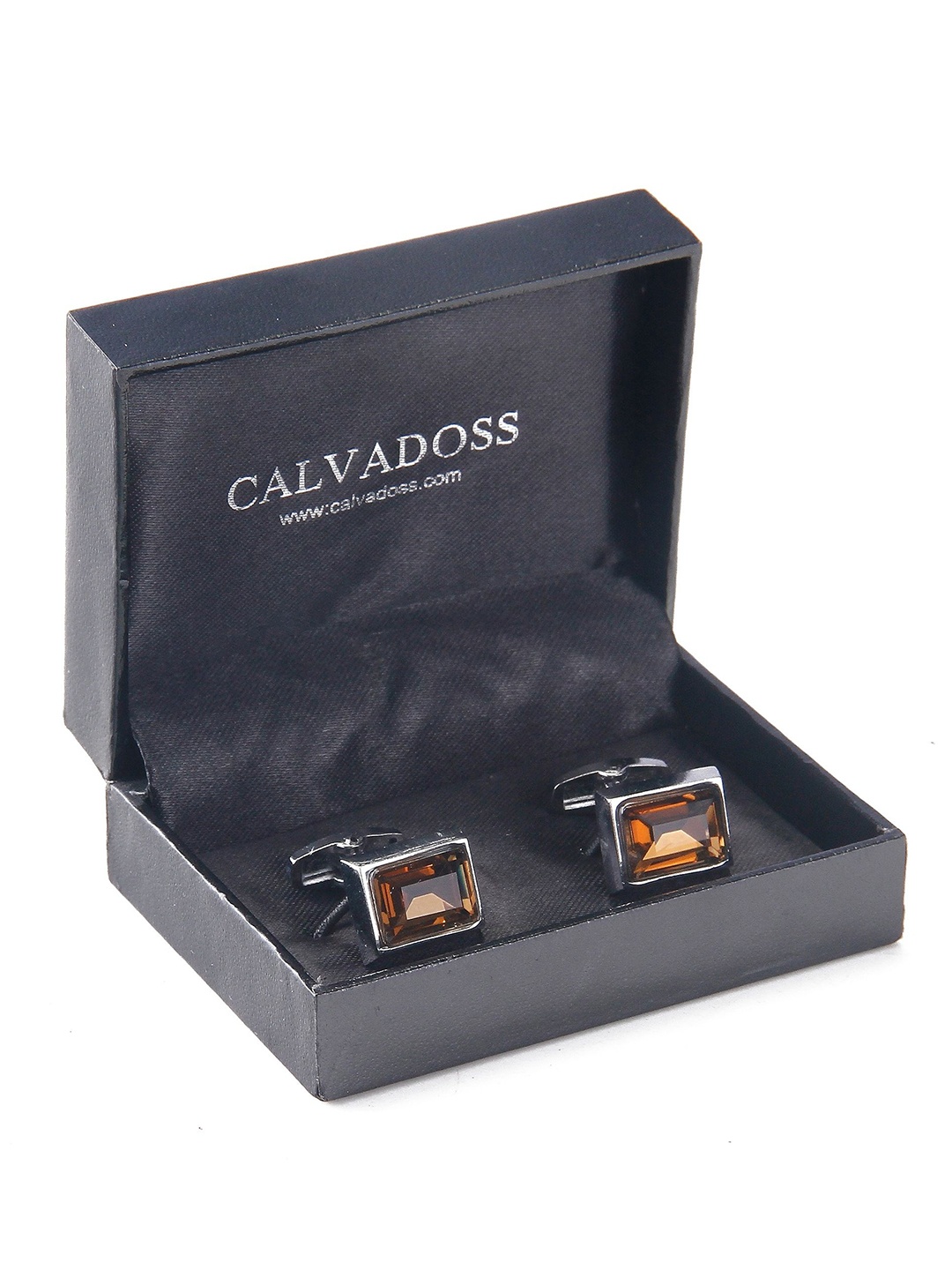 

Calvadoss Silver-Plated Stainless Steel Rectangle Cufflinks, Mustard