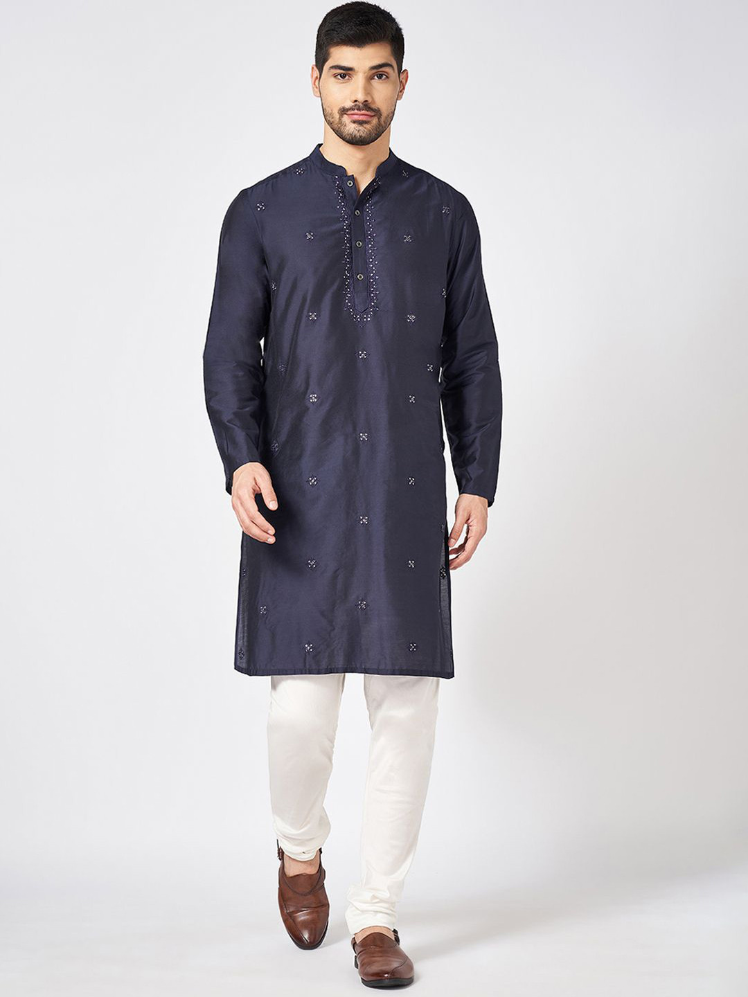 

indus route by Pantaloons Ethnic Motifs Embroidered Straight Kurta, Teal