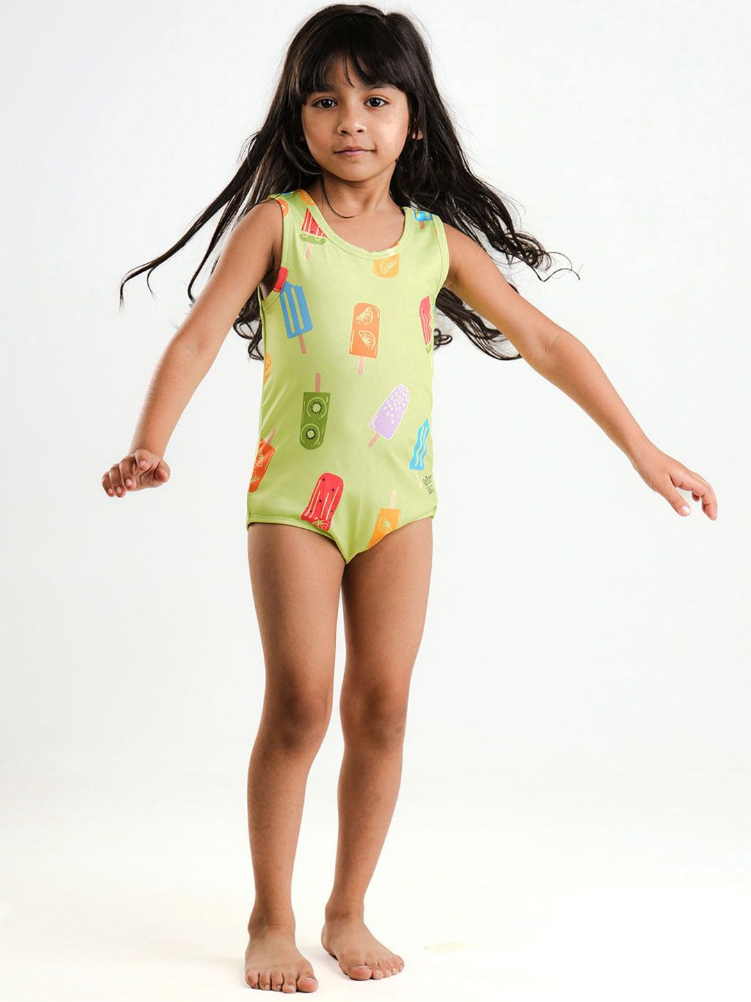 

Somersault Girls Abstract Printed Round Neck Bodysuit, Green