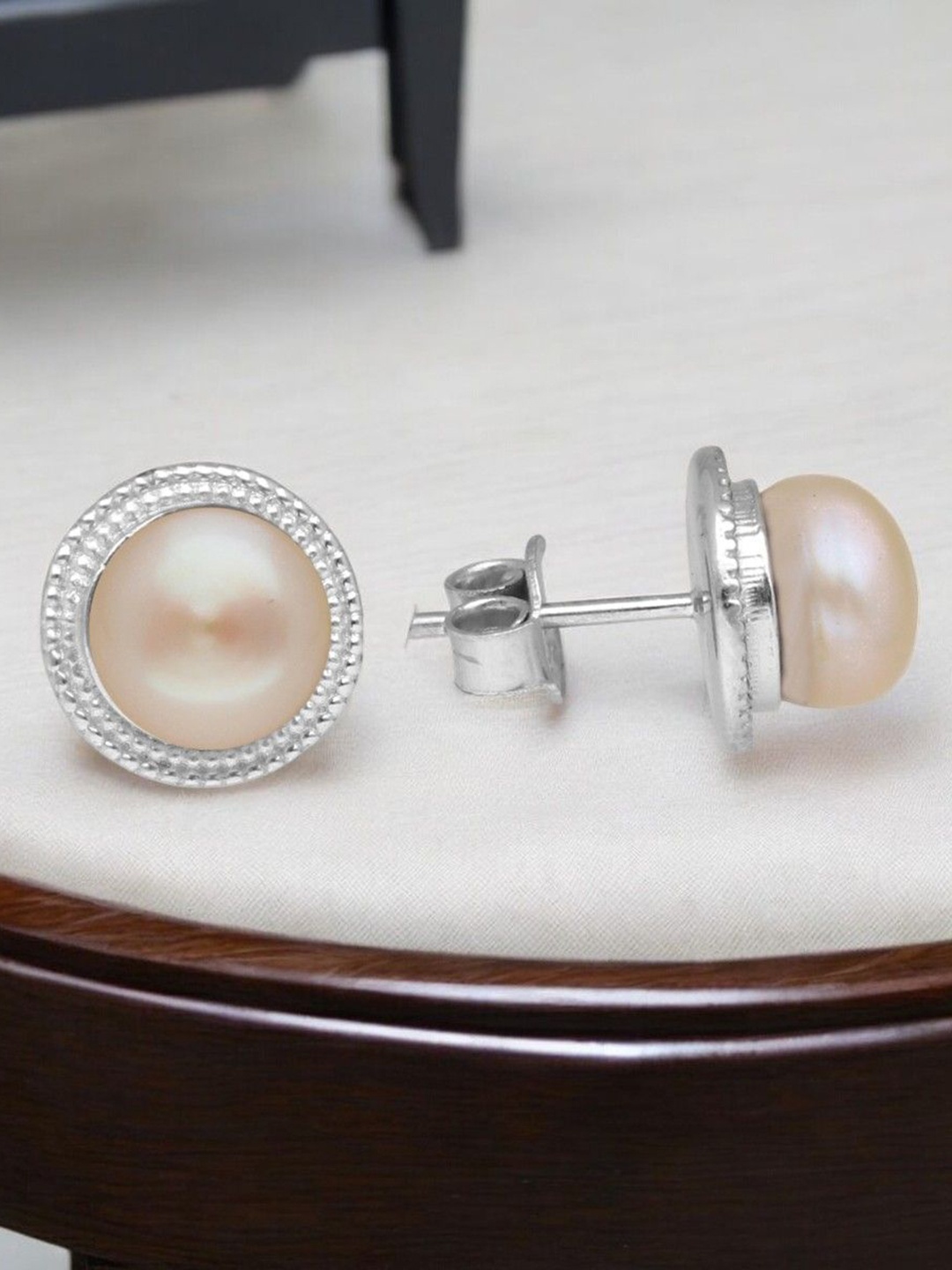 

Sri Jagdamba Pearls Dealer Circular Rachana 925 Silver Silver-Plated Studs, Peach