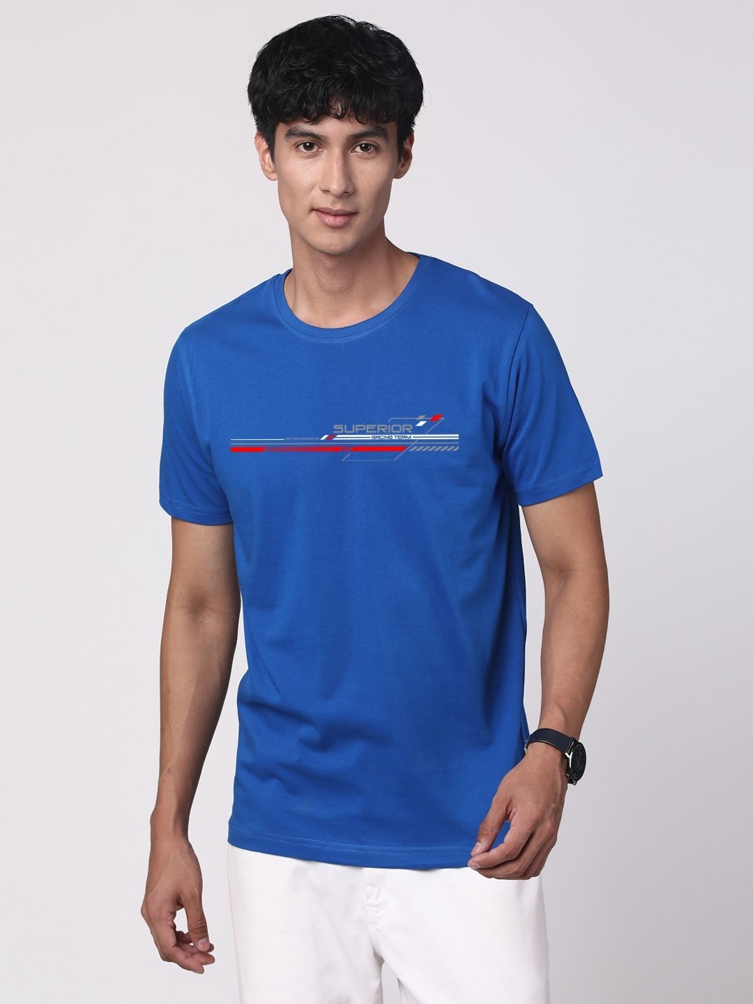 

ADRO Men Graphic Printed Round Neck Cotton T-shirt, Blue