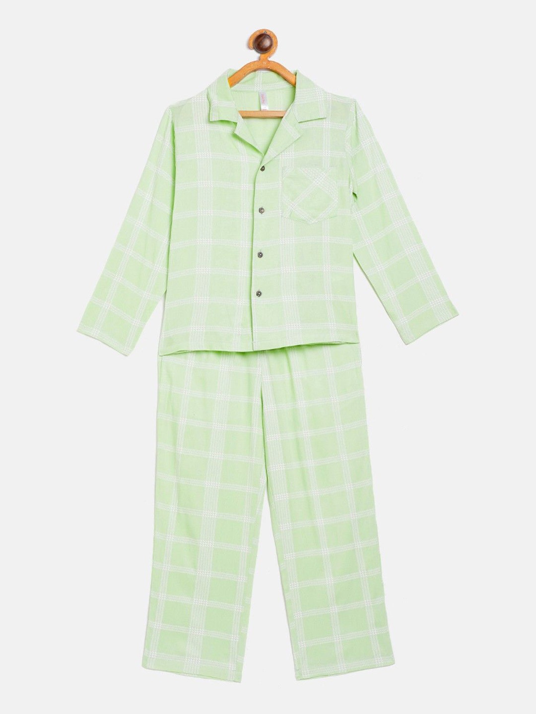 

Stylo Bug Unisex Kids Checked Pure Cotton Night suit, Green