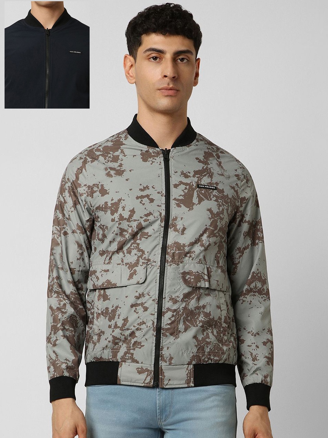 

Van Heusen Flex Men Reversible Bomber Jacket, Grey