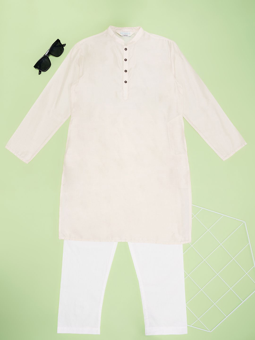 

indus route by Pantaloons Boys Regular Straight Kurta with Pyjamas, White