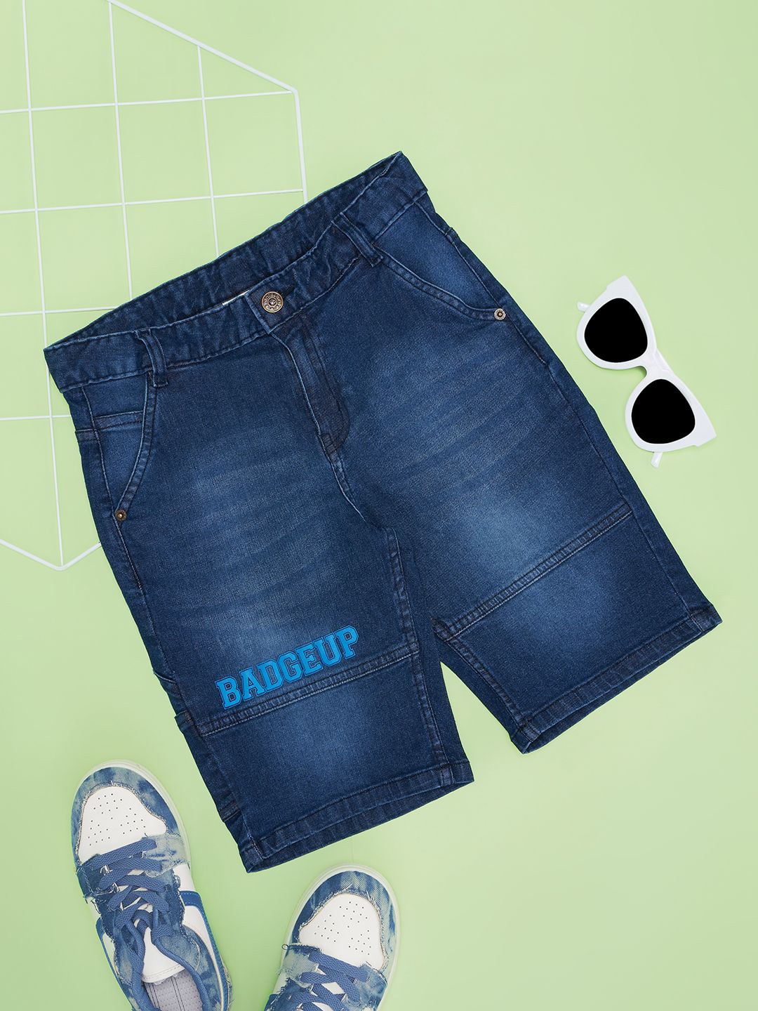 

Pantaloons Junior Boys Solid Washed Denim Shorts, Blue