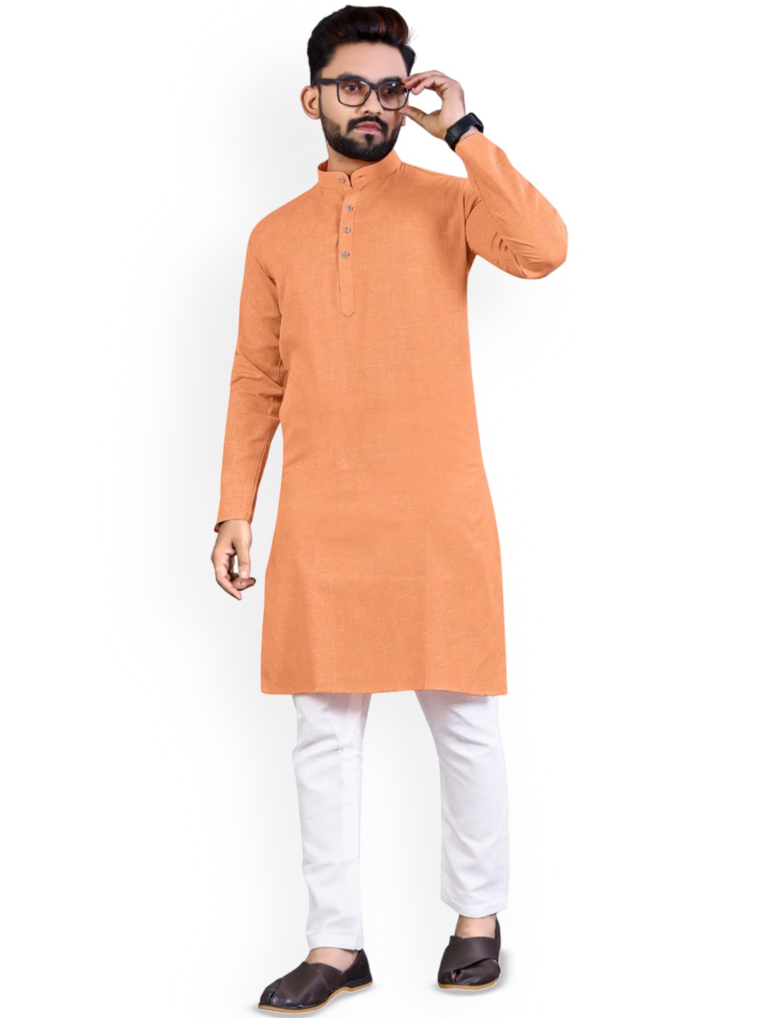 

CHARLOTTE GRACIOUS Mandarin Collar Regular Cotton Silk Straight Kurta, Orange