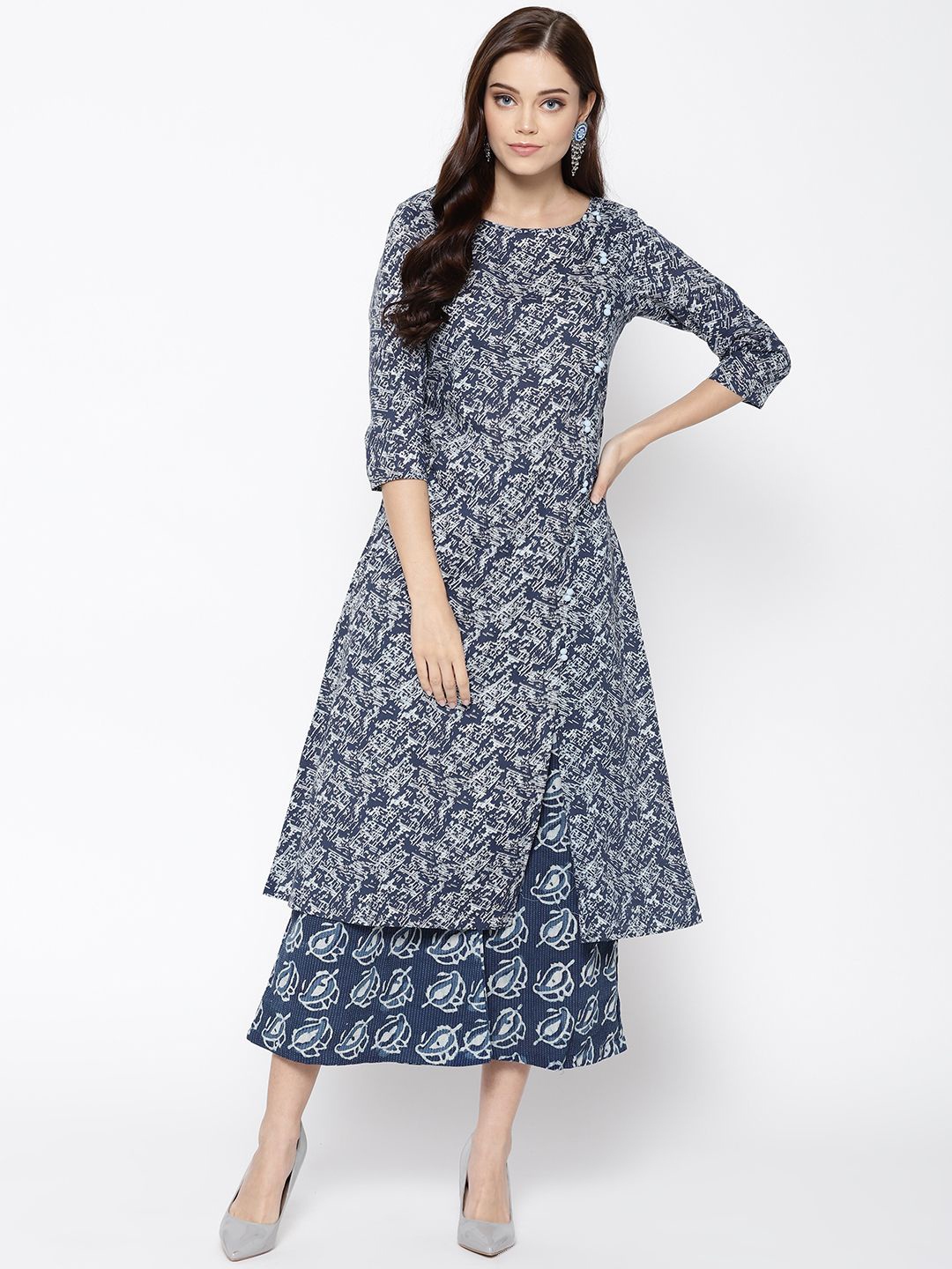 

Anouk Blue Abstract Printed Cotton A-Line Kurta