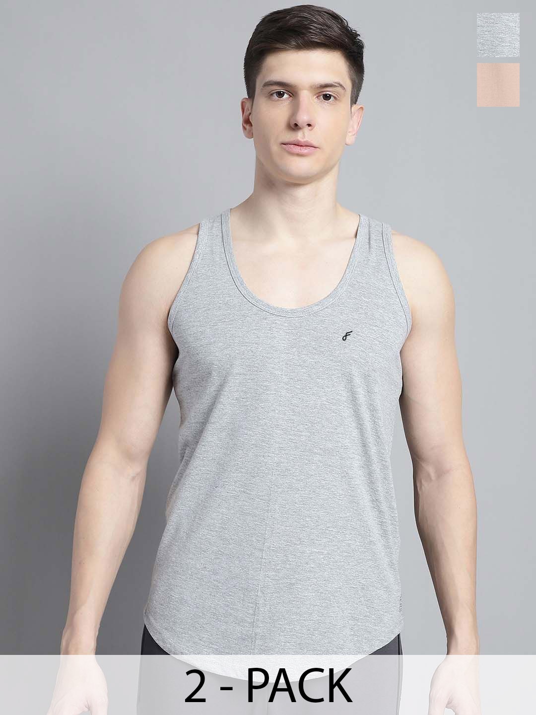

FBAR Pack Of 2 Cotton Anti-Bacterial Innerwear Vest FBC-04-32, Grey