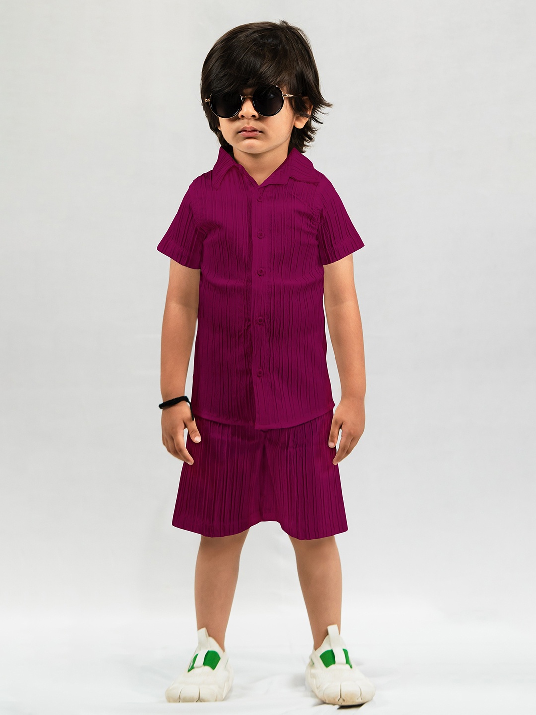 

Emblica Unisex Kids Striped Shirt with Shorts, Burgundy