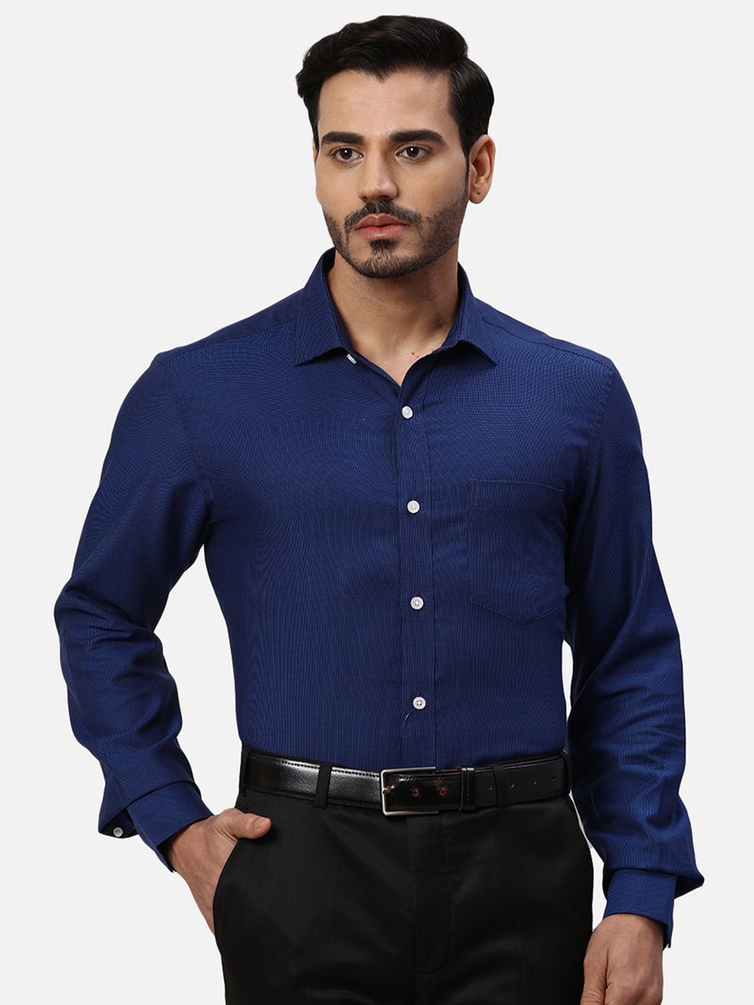 

Park Avenue Men Spread Collar Textured Cotton Formal Shirt, Blue