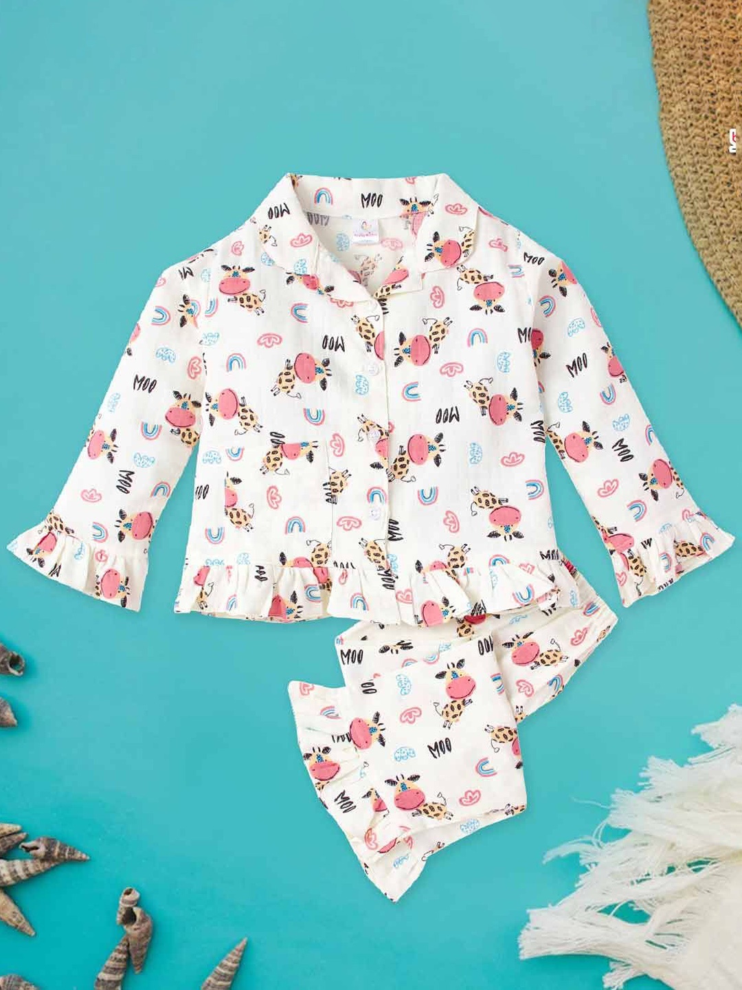 

Babywish Girls Printed Night suit, White