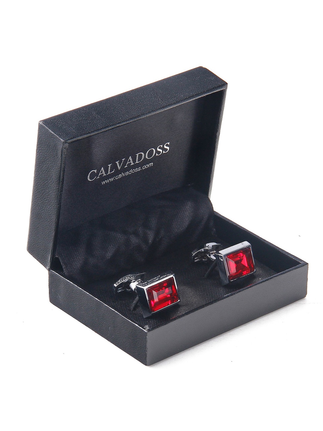 

Calvadoss Embellished Silver-Plated Stainless Steel Rectangle Cufflinks, Red