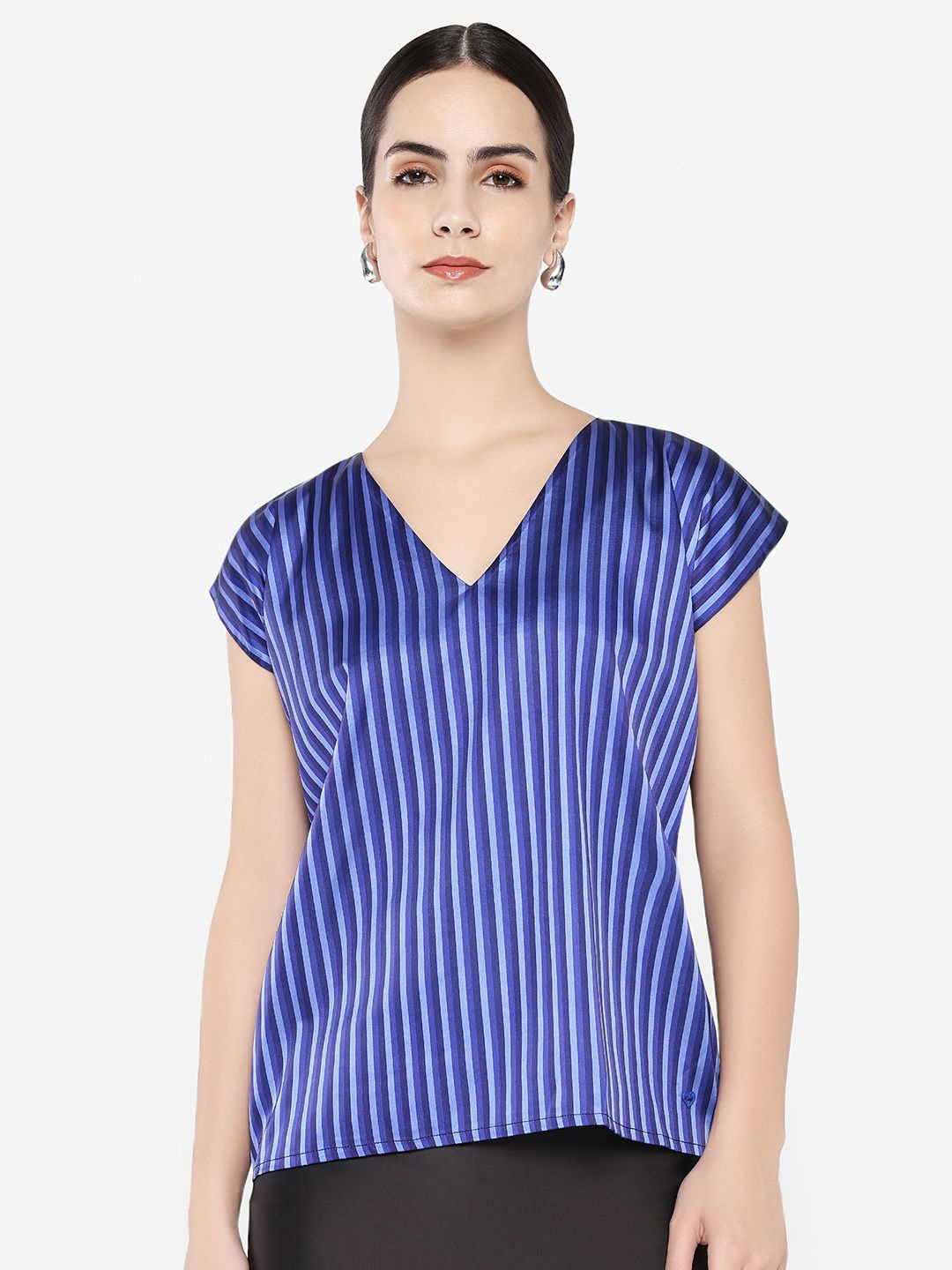 

RAREISM Women Vertical Striped V-Neck Top, Blue