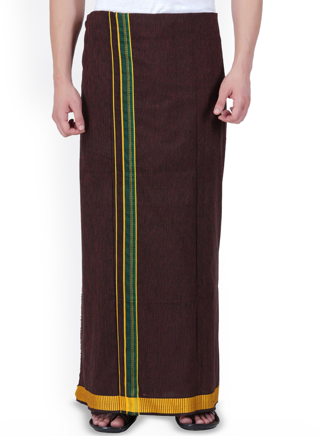 

ETHAZH Men Cotton Traditional Single Dhoti with Border, Brown