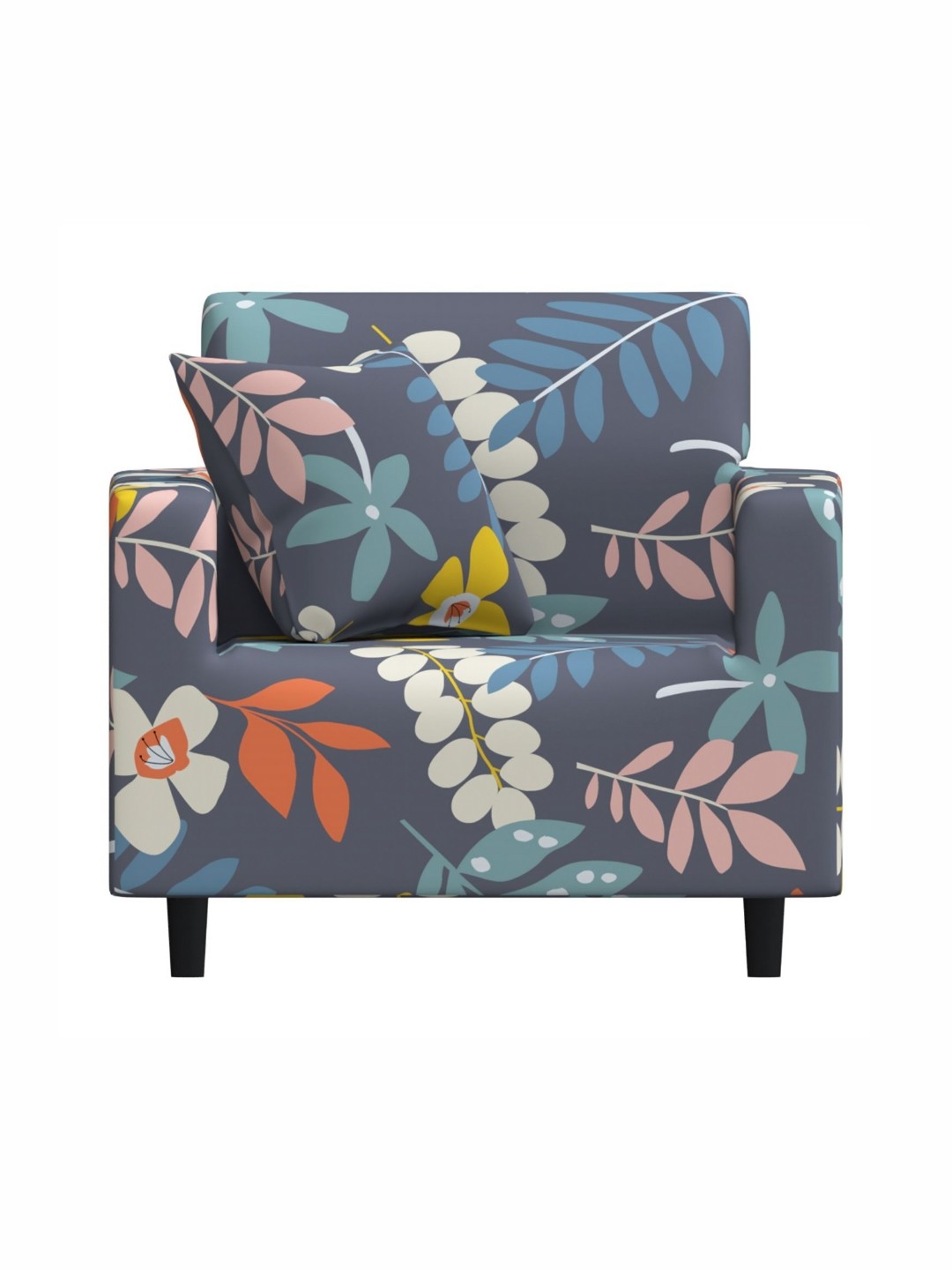 

B BESTILO Grey & Orange Printed Sofa Cover With Arms