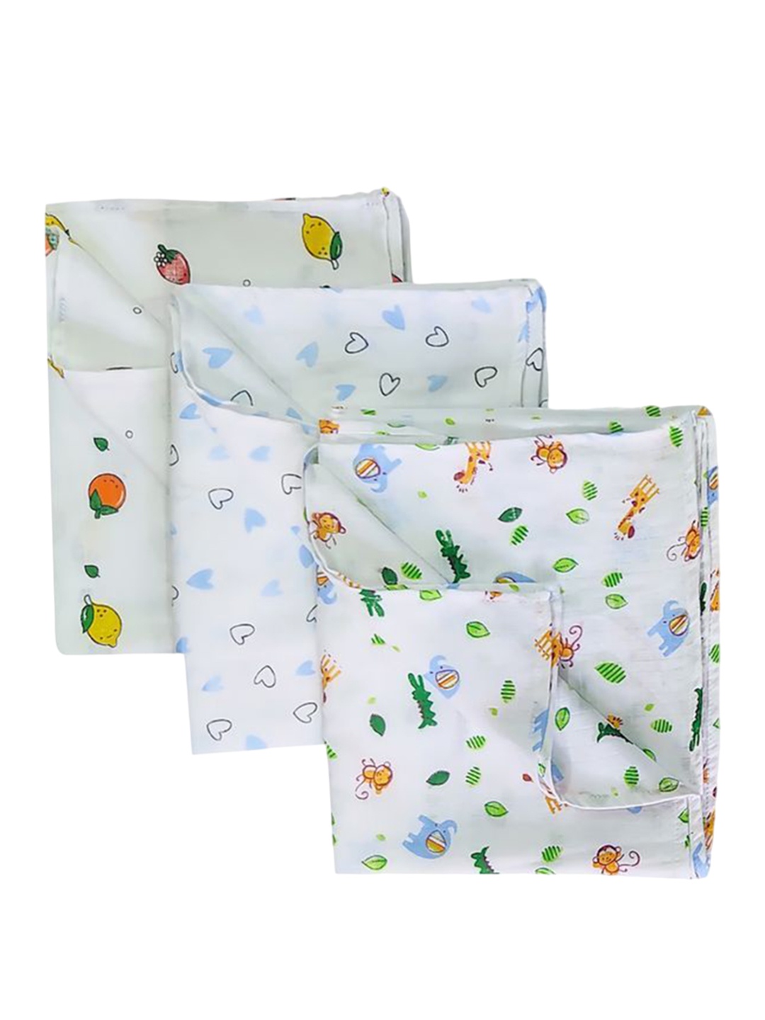 

BAESD Infants Set Of 3 Printed Swaddle & Wrapper-1913, White