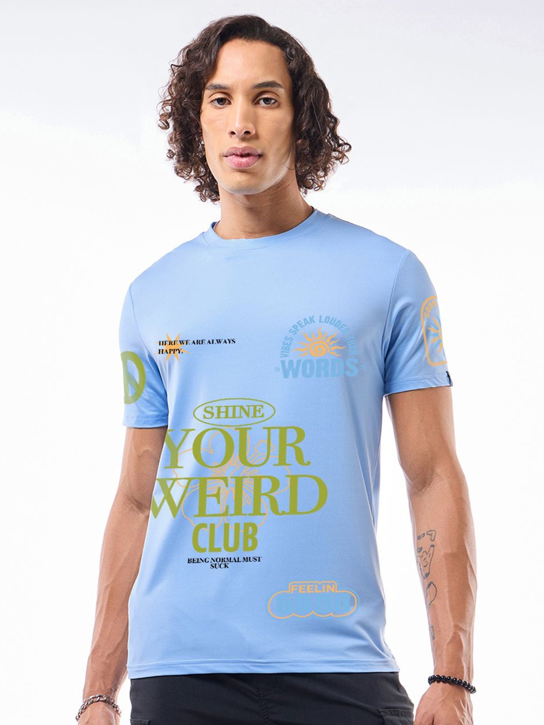 

Bewakoof Men Graphic Printed Round Neck Cotton T-shirt, Blue