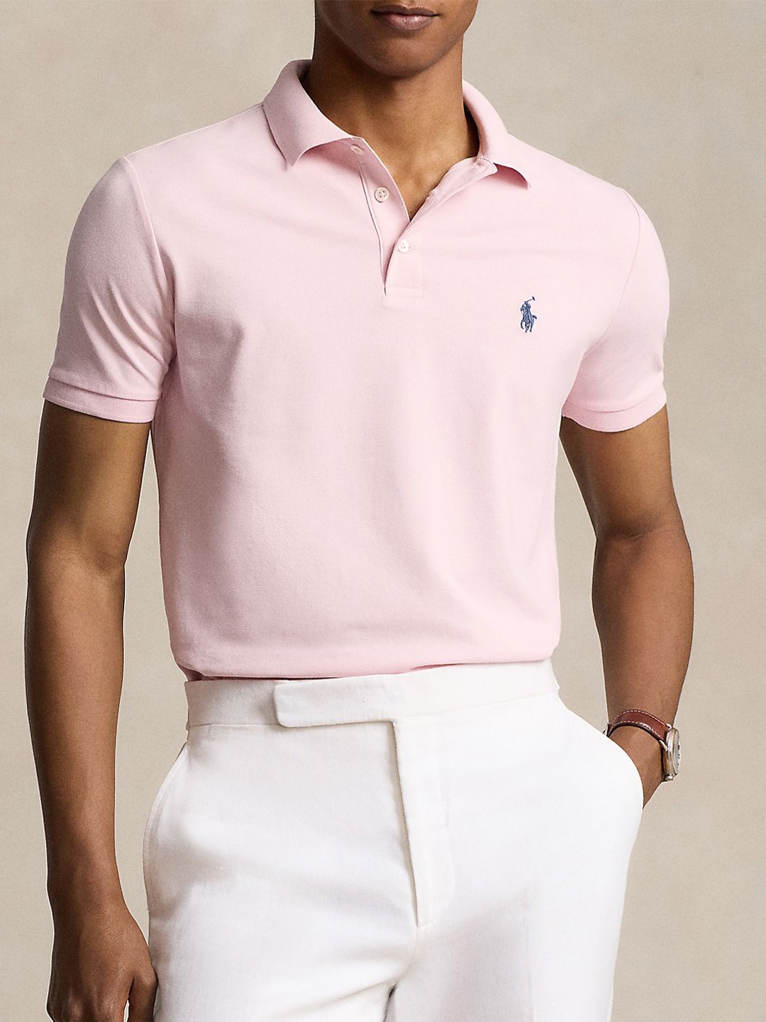 

Polo Ralph Lauren Men Solid Polo Collar Cotton Slim Fit T-shirt, Pink