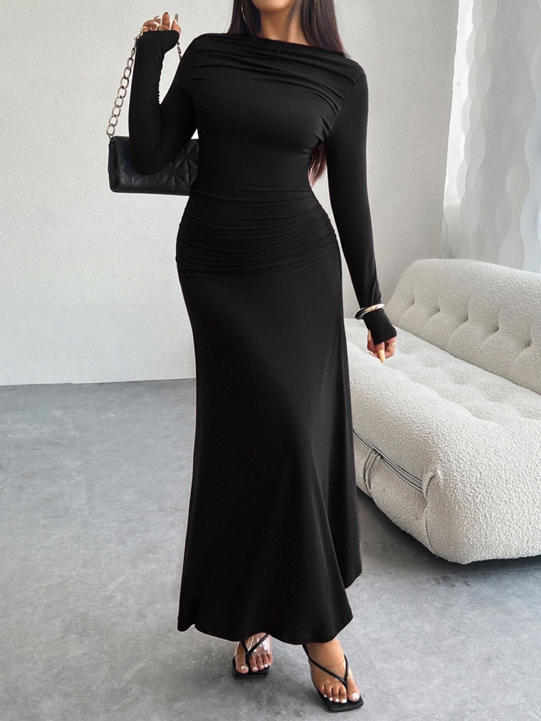 

KPOP Long Sleeves Maxi Dress, Black