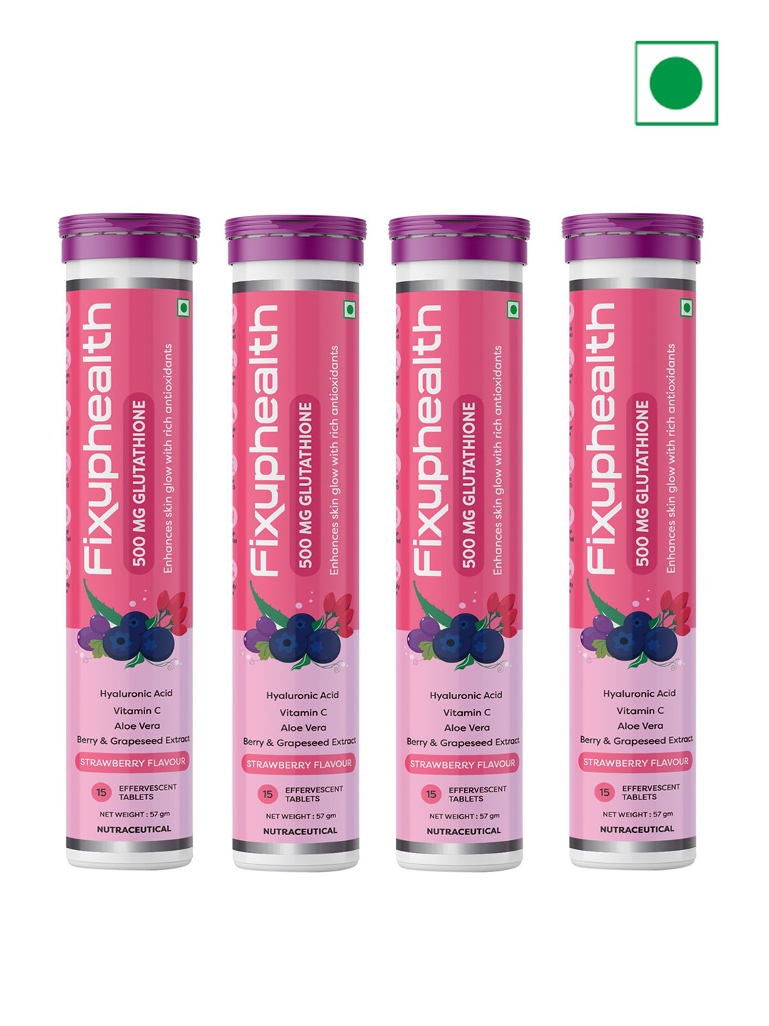 

Fixuphealth Set Of 4 Glutathione Vit-C Aloe Vera Berry & Grapeseed Tablet- 15 Tabs Each, Multi