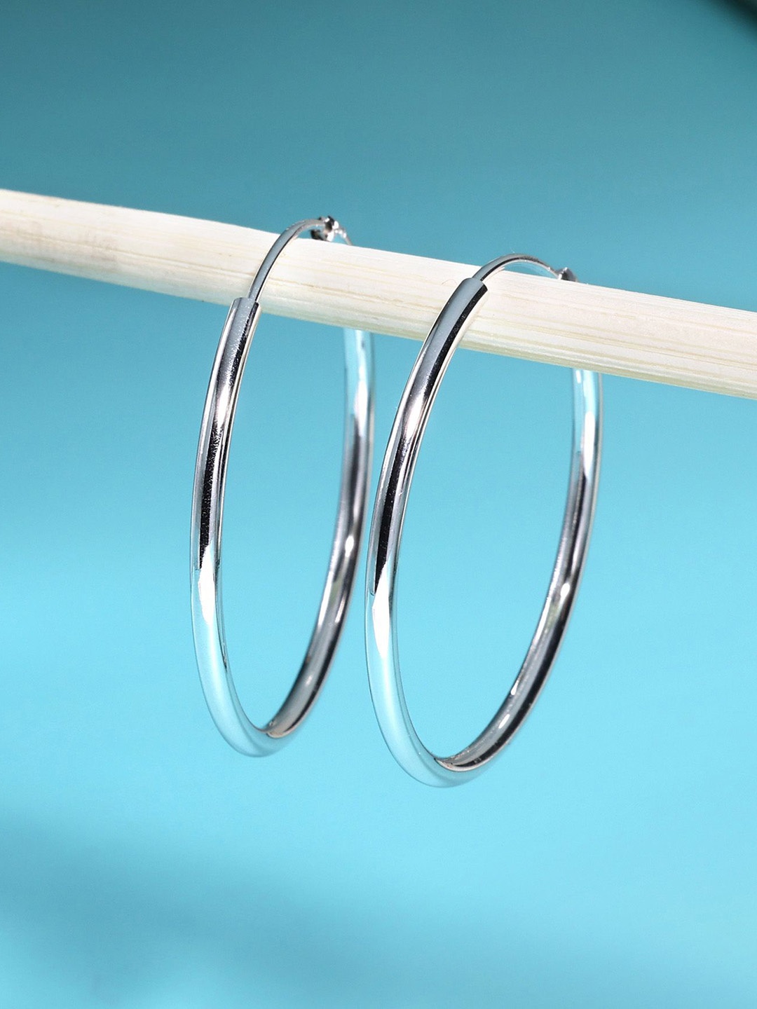 

DEESSA 925 Sterling Silver Rhodium-Plated Contemporary Hoop Earrings