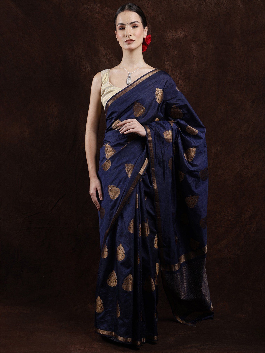 

Exotic India Woven Design Zari Saree, Blue