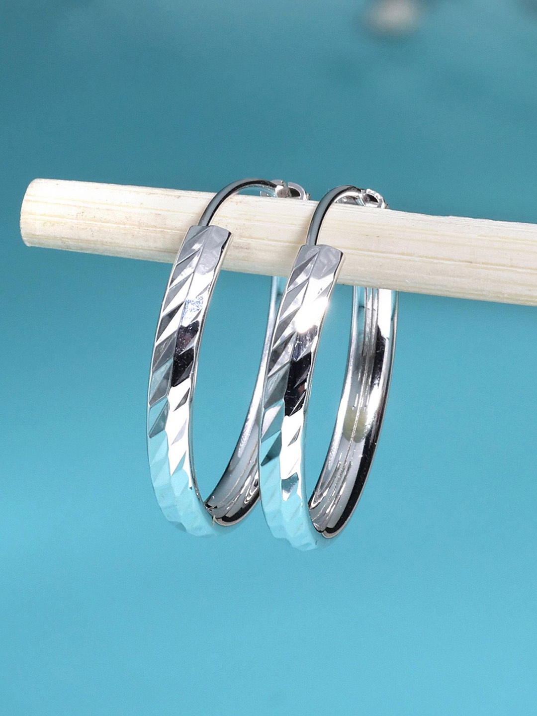 

DEESSA 925 Sterling Silver Rhodium-Plated Contemporary Hoop Earrings