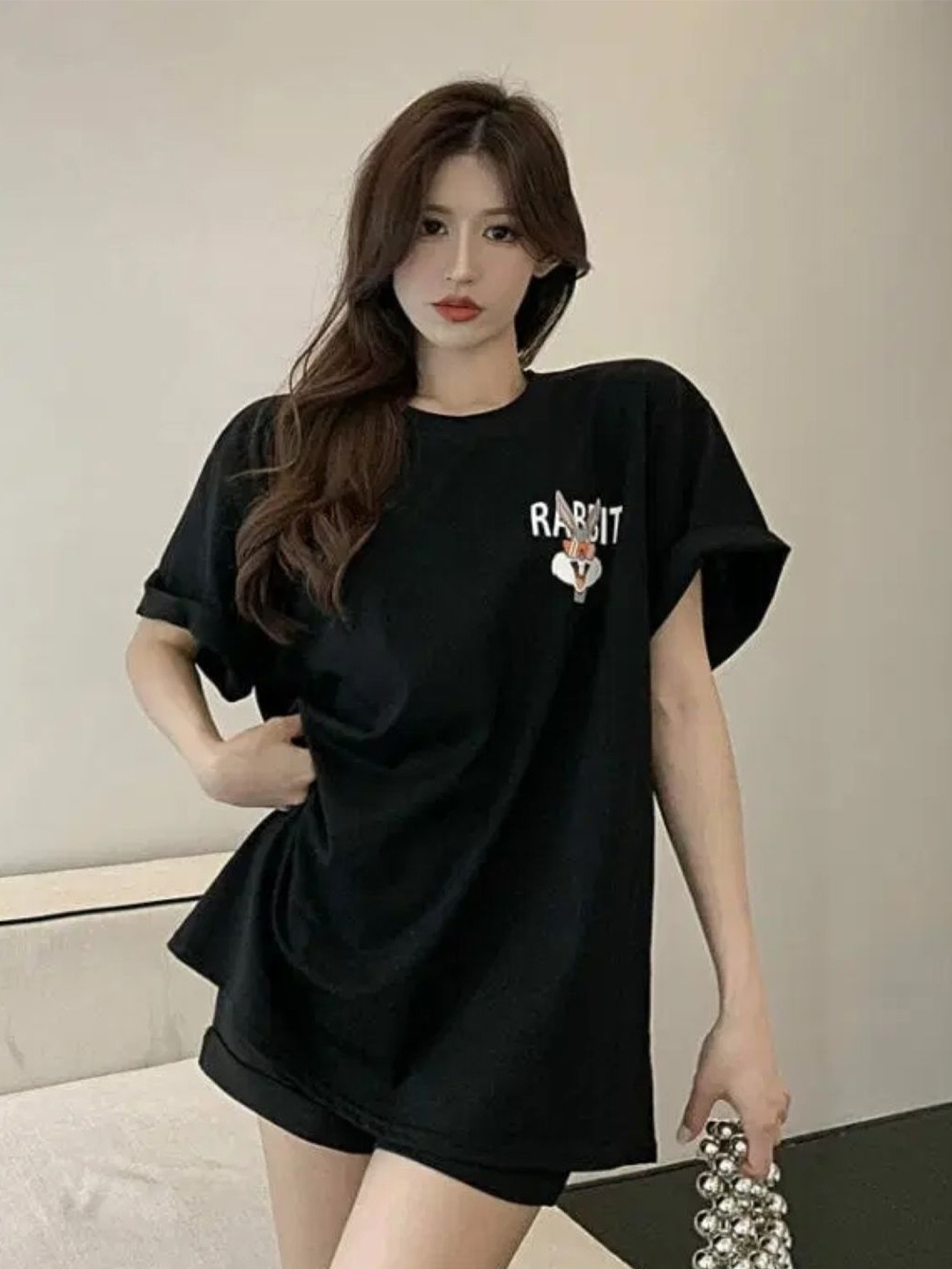 

KPOP Print Cotton Top, Black