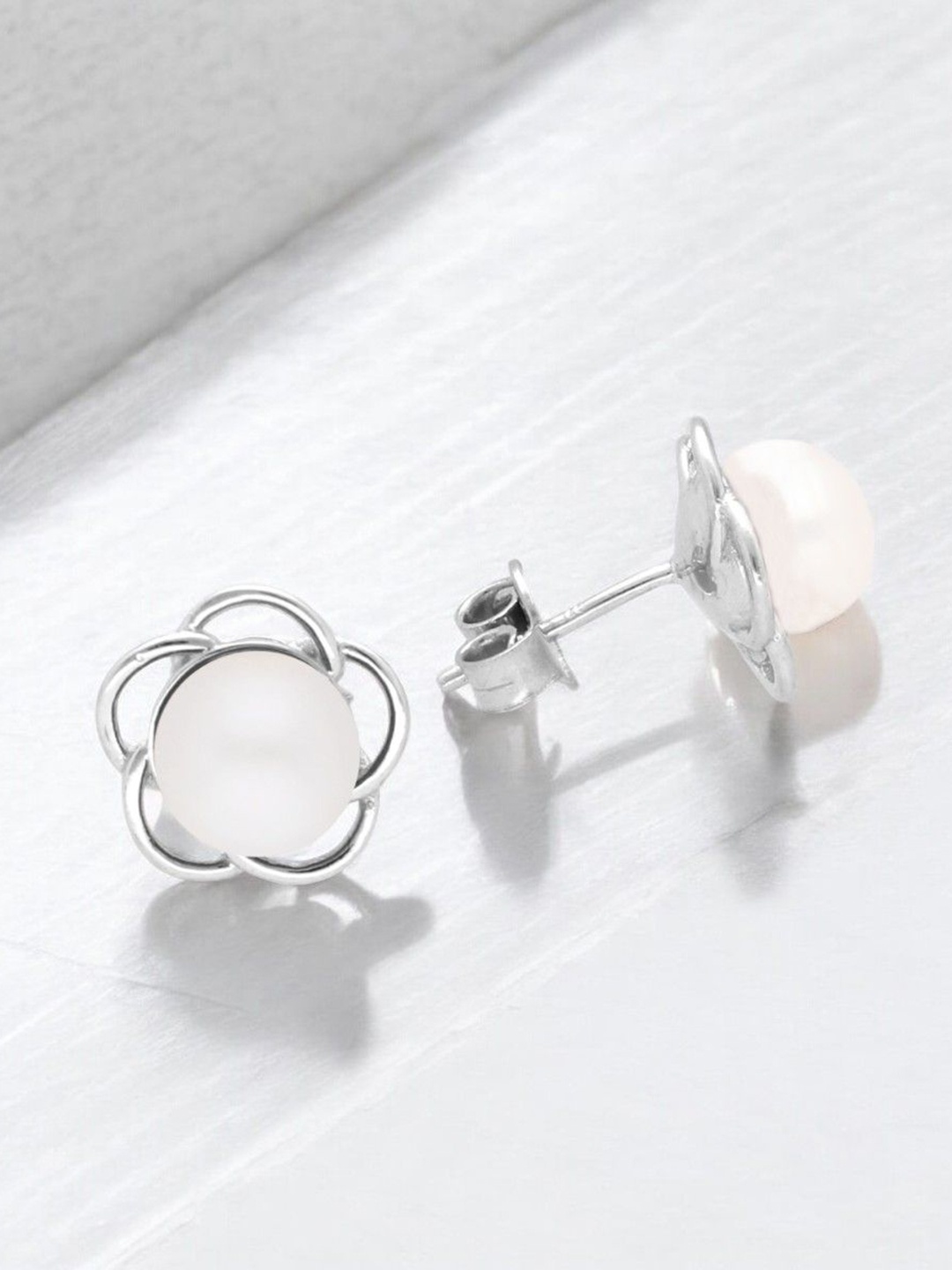 

Sri Jagdamba Pearls Dealer Watika Stud 925 Silver Circular Studs, White