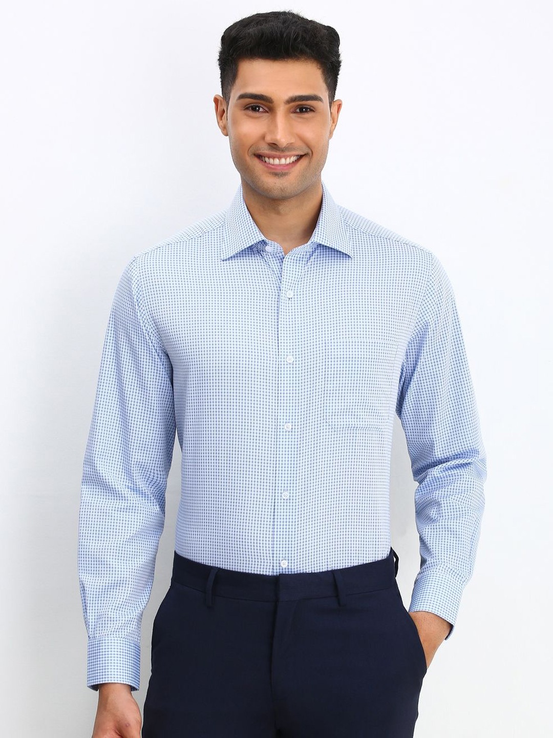 

Allen Solly Sport Men Spread Collar Micro Checked Cotton Formal Shirt, Blue