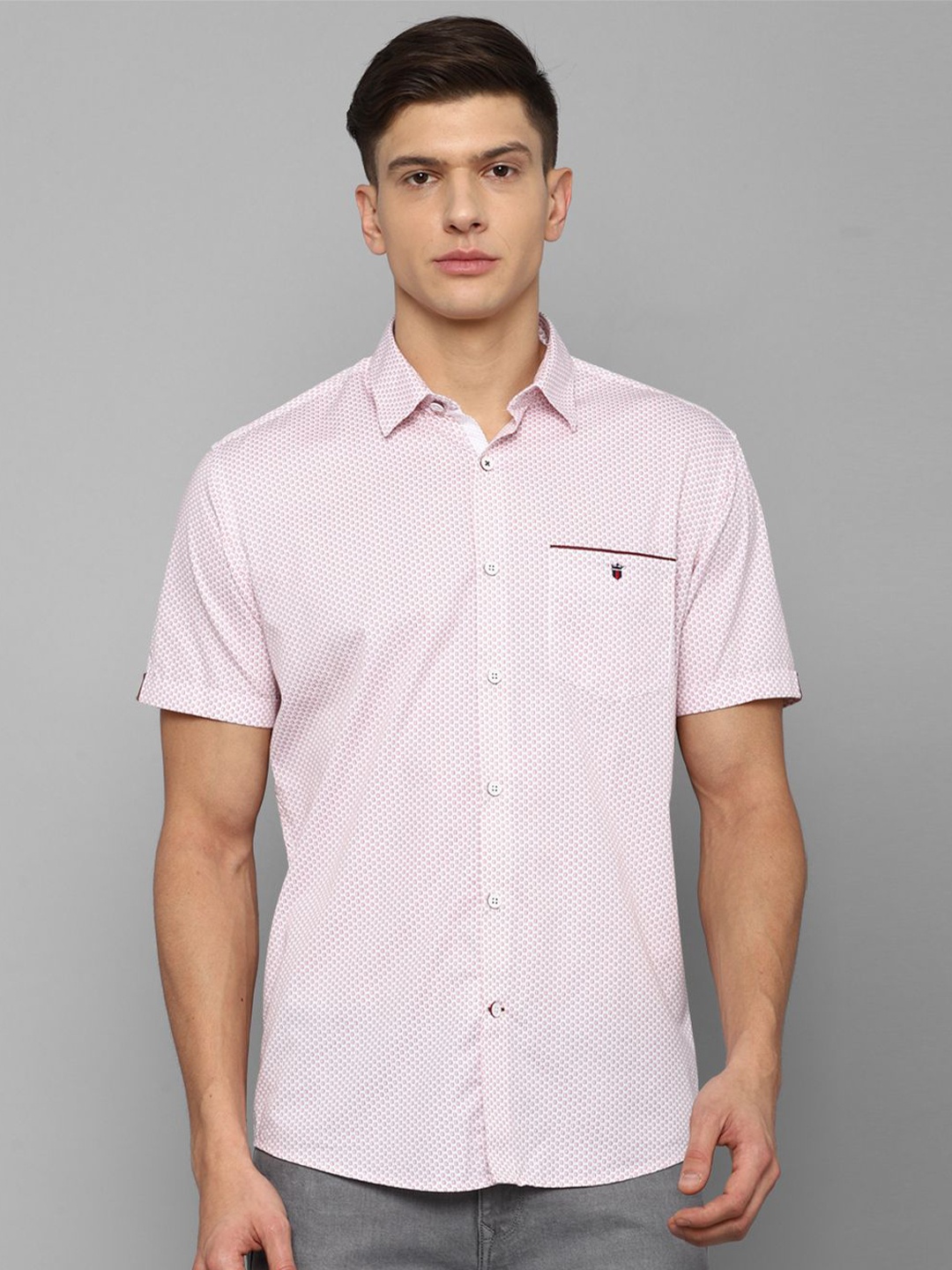 

Louis Philippe Sport Men Spread Collar Micro Ditsy Printed Cotton Slim Fit Casual Shirt, Pink