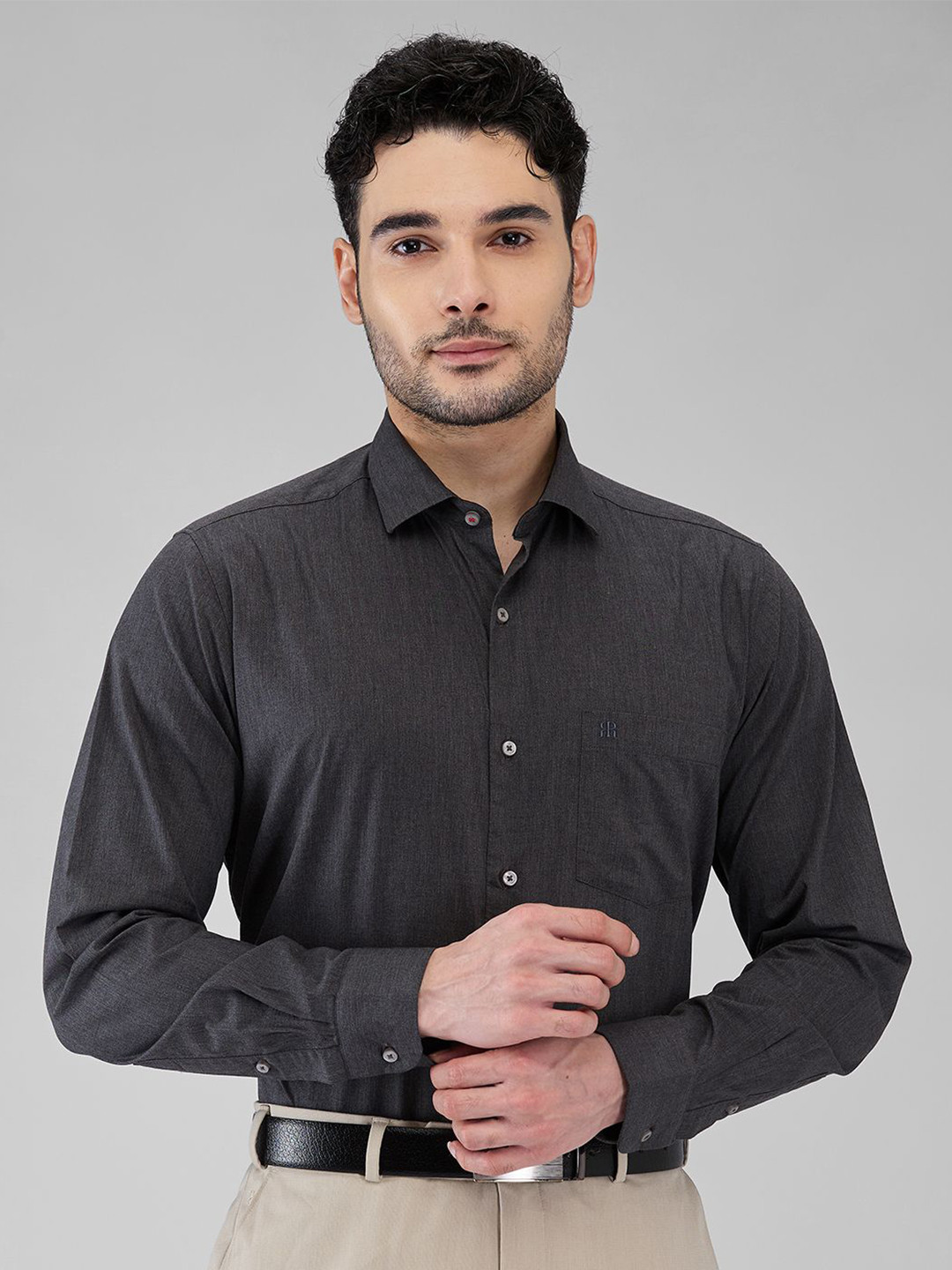 

Raymond Men Contemporary Spread Collar Solid Cotton Casual Shirt, Grey