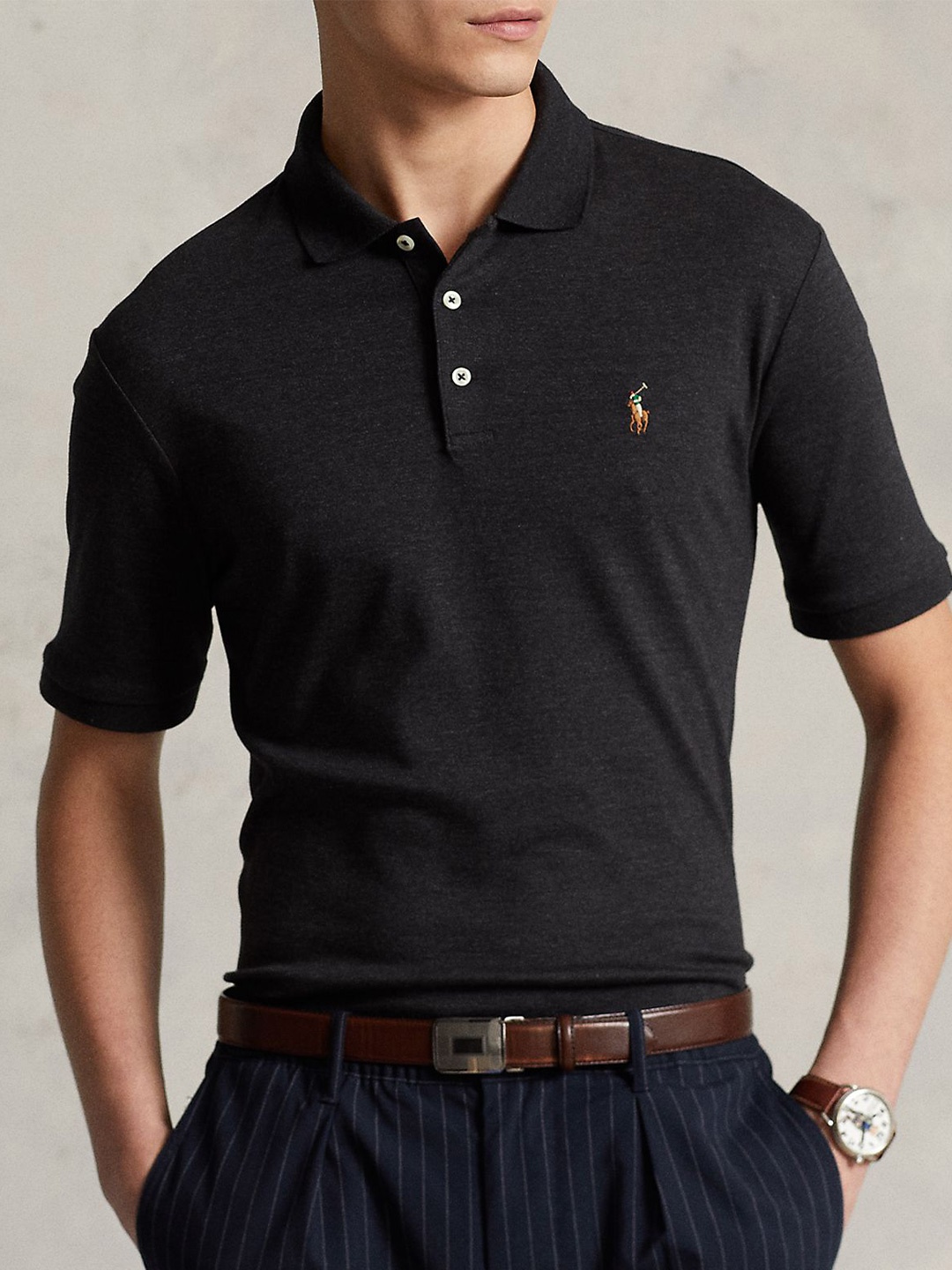 

Polo Ralph Lauren Men Solid Polo Collar Cotton Slim Fit T-shirt, Black