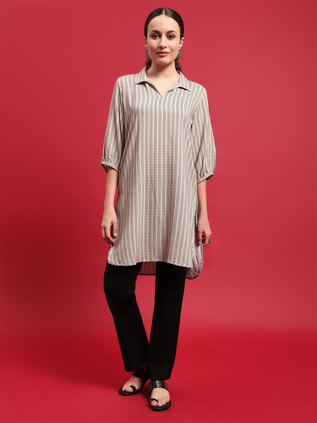 

Shree Women Ethnic Motifs Printed Liva Kurta, Olive