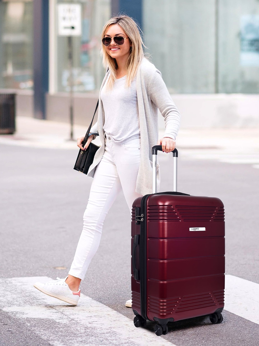 

Luggero 360-Degree Rotation Hard-Sided Medium Trolley Bag, Red