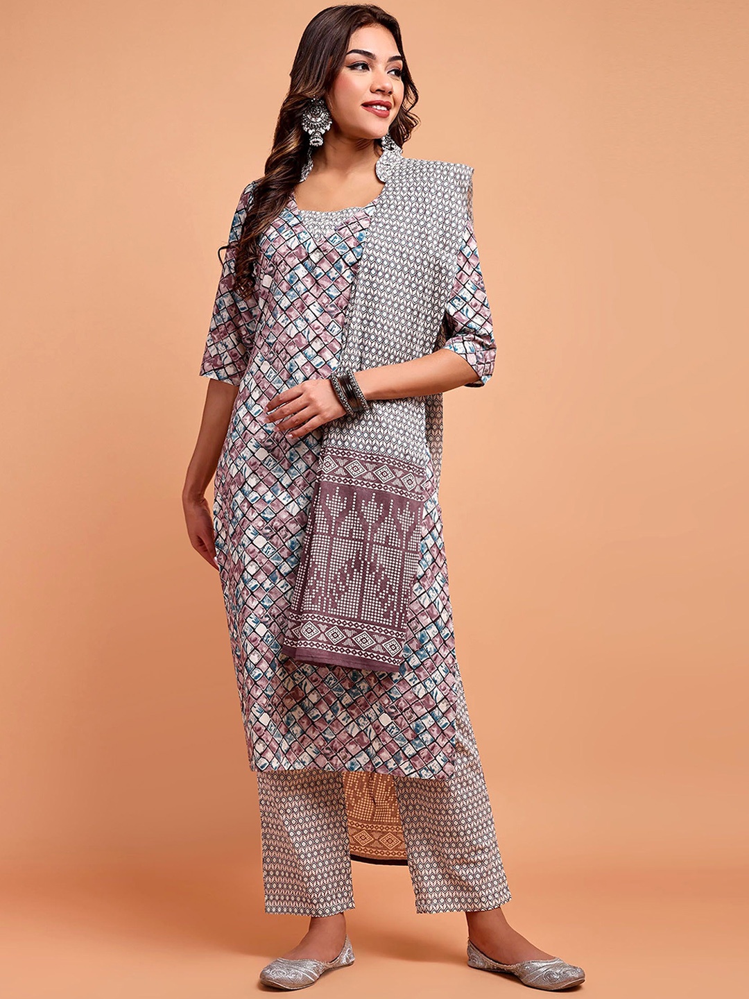 

Vastara the Label Printed Organic Cotton Kurta with Trousers & With Dupatta, Mauve