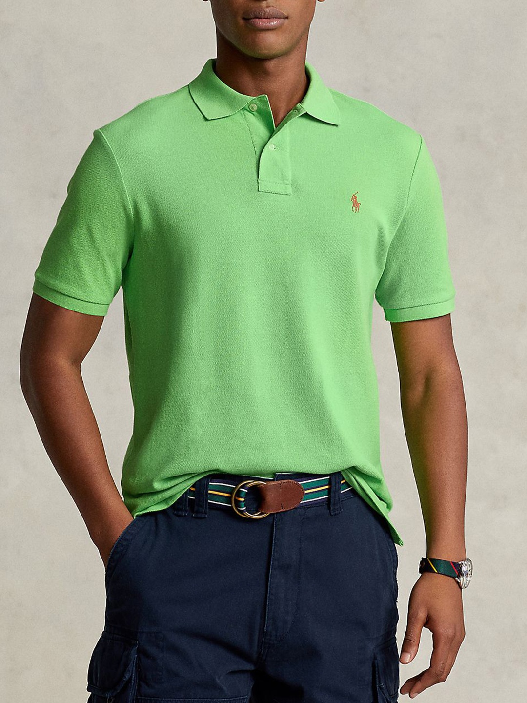 

Polo Ralph Lauren Men Solid Polo Collar Cotton Slim Fit T-shirt, Green