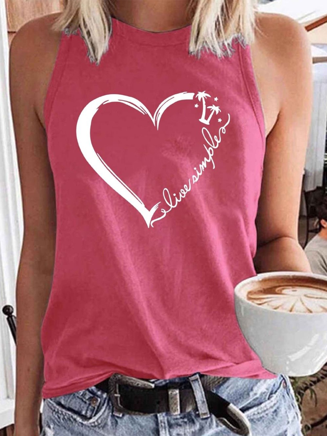 

KPOP Women Graphic Printed Round Neck Cotton Top, Pink